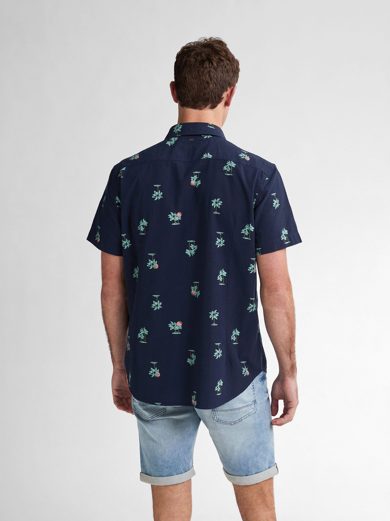 Petrol Industries Langarmhemd Hemd mit Allover-Muster Coralshore