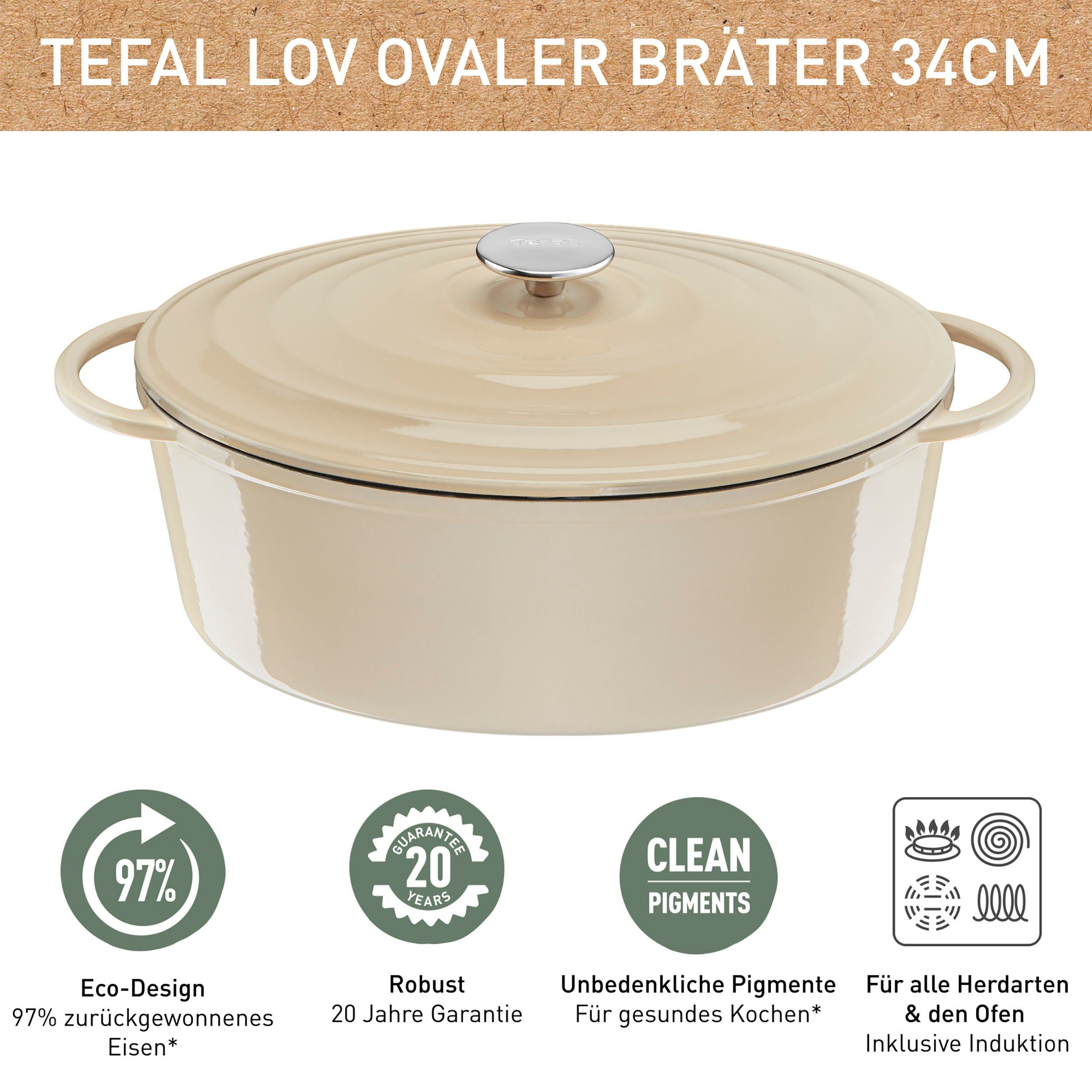 Tefal Bräter E25906 LOV, E-Book, 28 inkl. Gusseisen umweltfreundlich, (1-tlg), Induktion cm