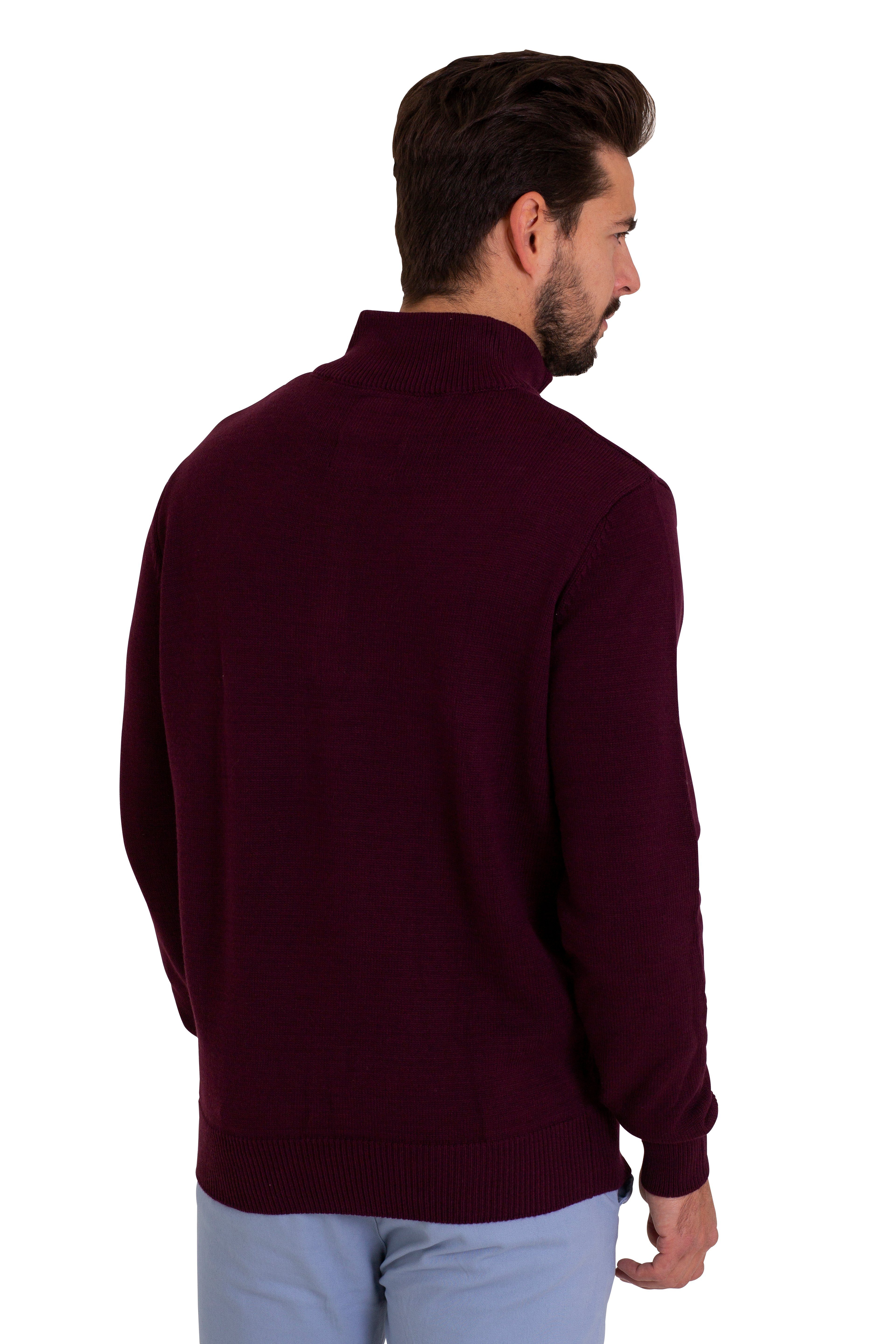 Sweater Sleeve Jumper Herren Troyer Burgundy Regular Strickpullover Fit Long Baumwoll Pullover BlauerHafen