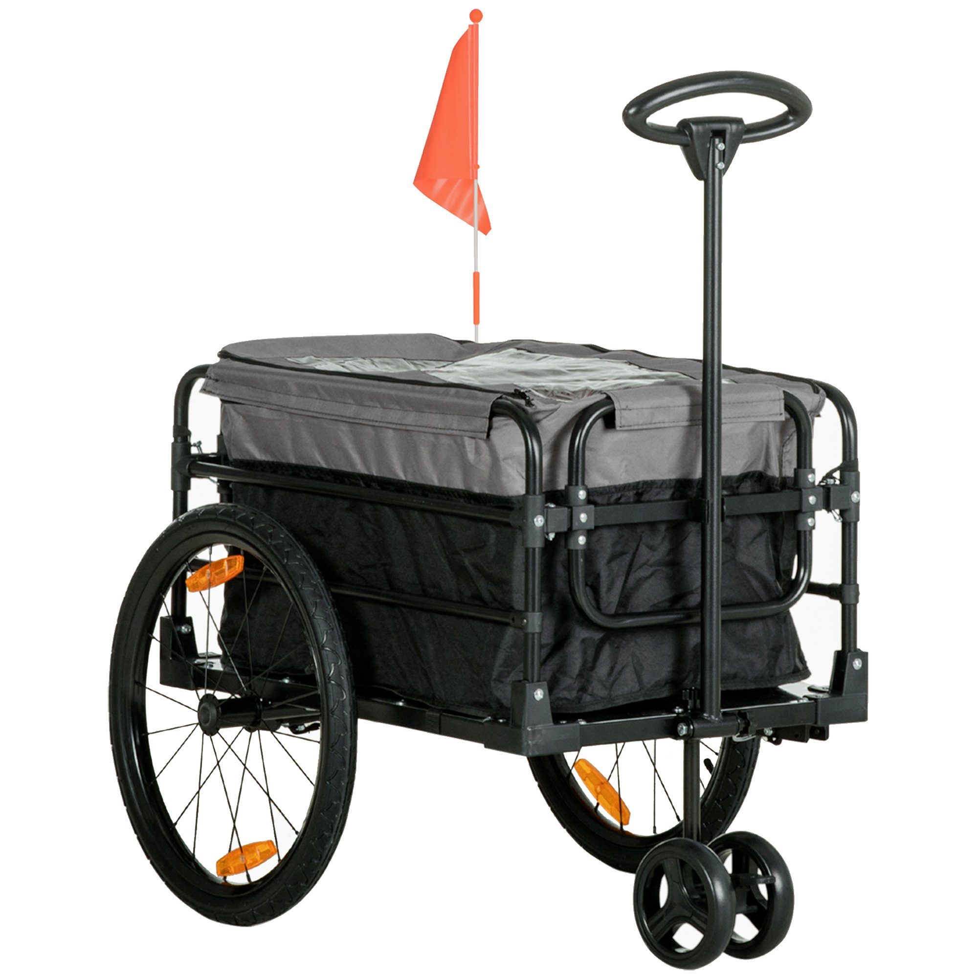 HOMCOM Fahrradlastenanhänger Lastenanhänger 40 kg Belastbarkeit Stahl Oxford-Stoff Schwarz+Grau, 130L x 64B x 64,103H cm