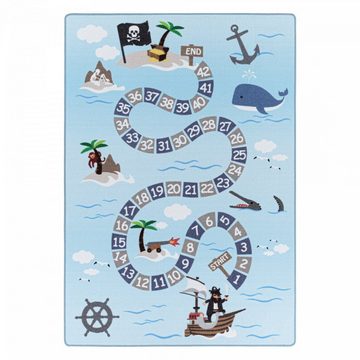 Kinderteppich, Homtex, 80 x 120 cm, Kinderteppich Spielteppich mit Meer, Seemann, Piraten, Schiff Motiv