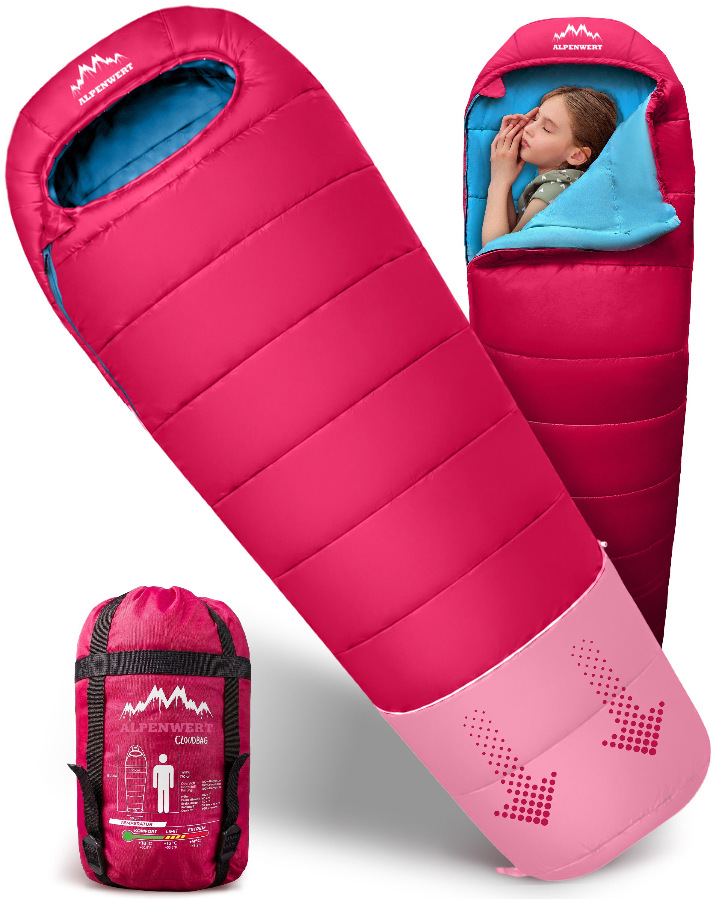 Alpenwert Kinderschlafsack Ultraleicht 130-170cm – Outdoor, wasserabweisend & kompakt, mitwachsend