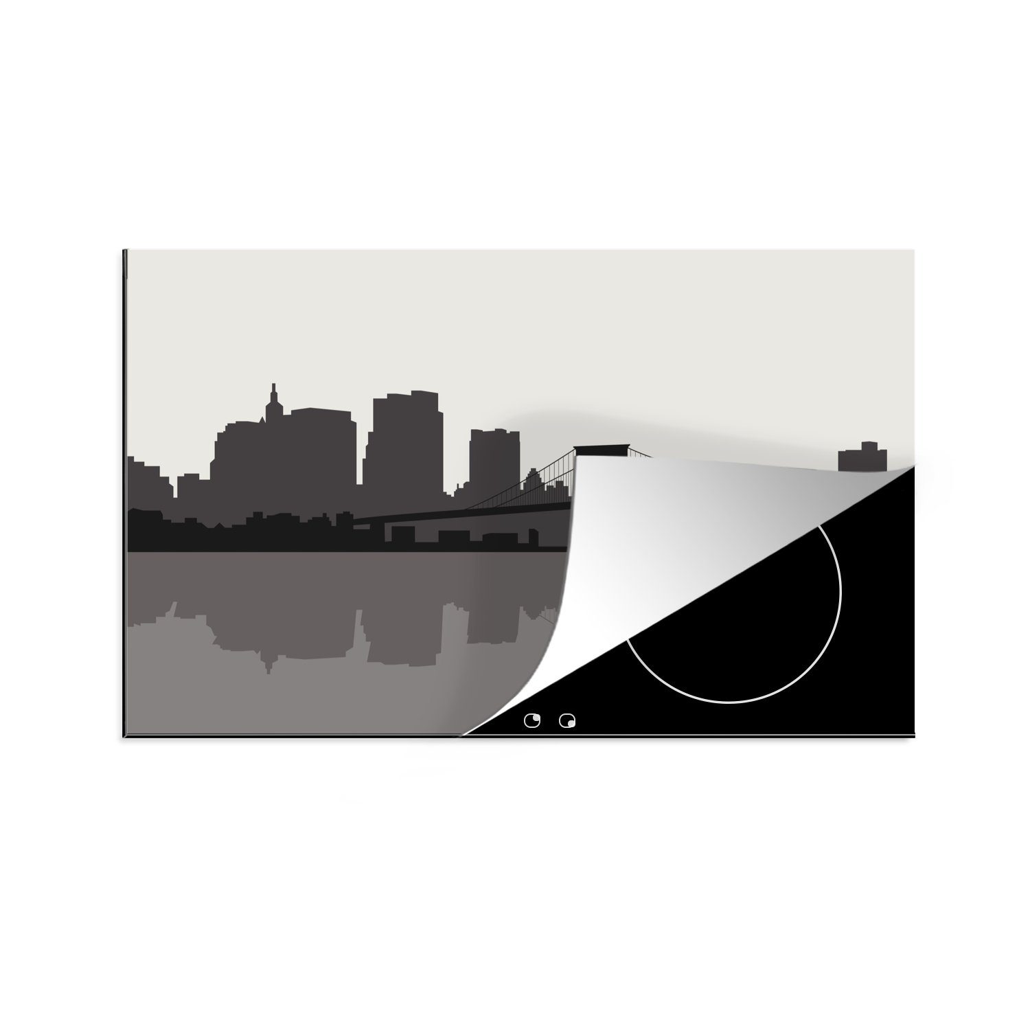 MuchoWow Herdblende-/Abdeckplatte Eine Vektor-Illustration der amerikanischen Brooklyn Bridge, Vinyl, (1 tlg), 81x52 cm, Induktionskochfeld Schutz für die küche, Ceranfeldabdeckung
