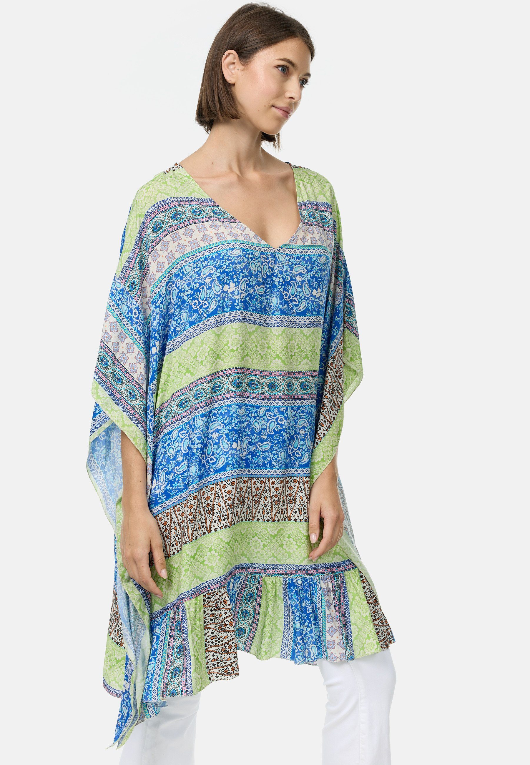Rayshyne Schlupfbluse PM58 (Extravagante Tunika Bluse mit auffallendem Print) seitlicher Faltenwurf