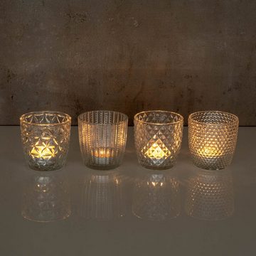 Levandeo® Teelichthalter, 4er Set Windlicht H7,5cm Glas Klar Teelichthalter Tischdeko Kerzen