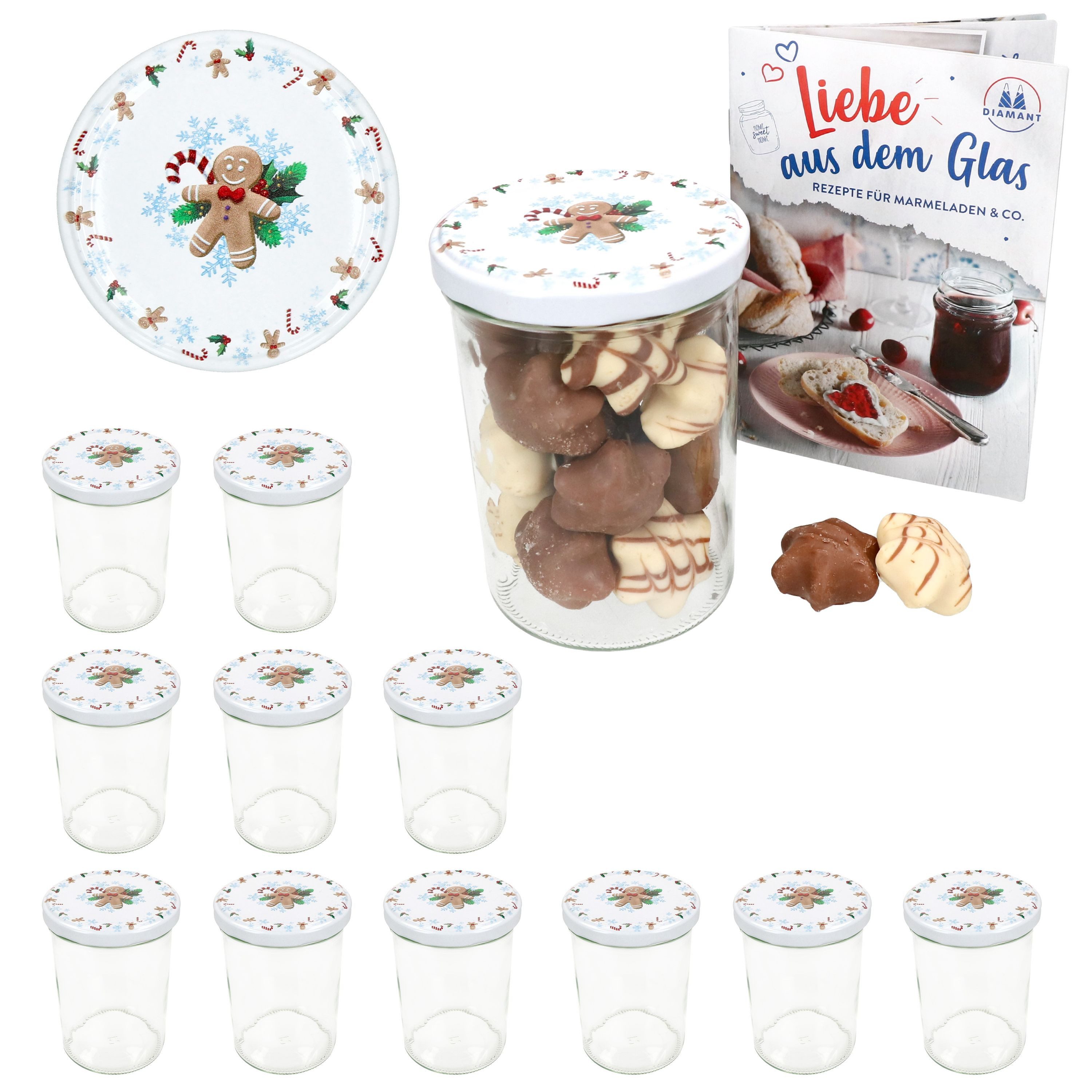 MamboCat Einmachglas 12er Set Sturzglas 435ml Einmachglas + TO-Deckel 82 Candyman eisblau, Glas