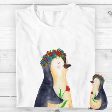 Mr. & Mrs. Panda T-Shirt Pinguin Blumenkranz - Weiß - Geschenk, Shirt, Schlafshirt, Junggesell (1-tlg)