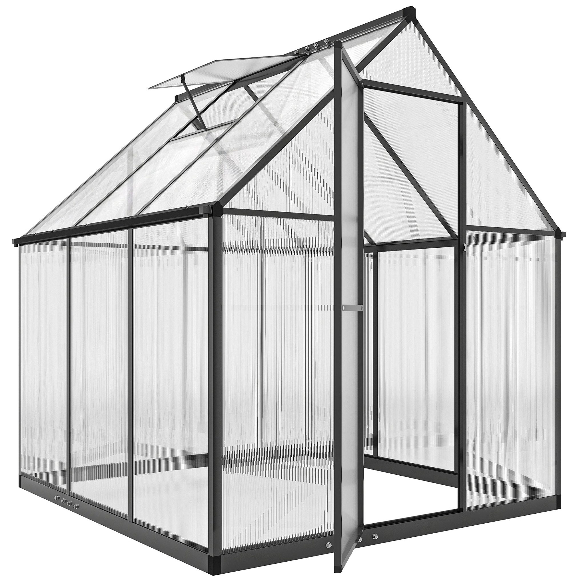 MC Star Gewächshaus Gewächshaus aus Aluminium und Polycarbonat, Gewächshaus, mit verstellbarem Fenster, wetterfester Flügeltür, transparent