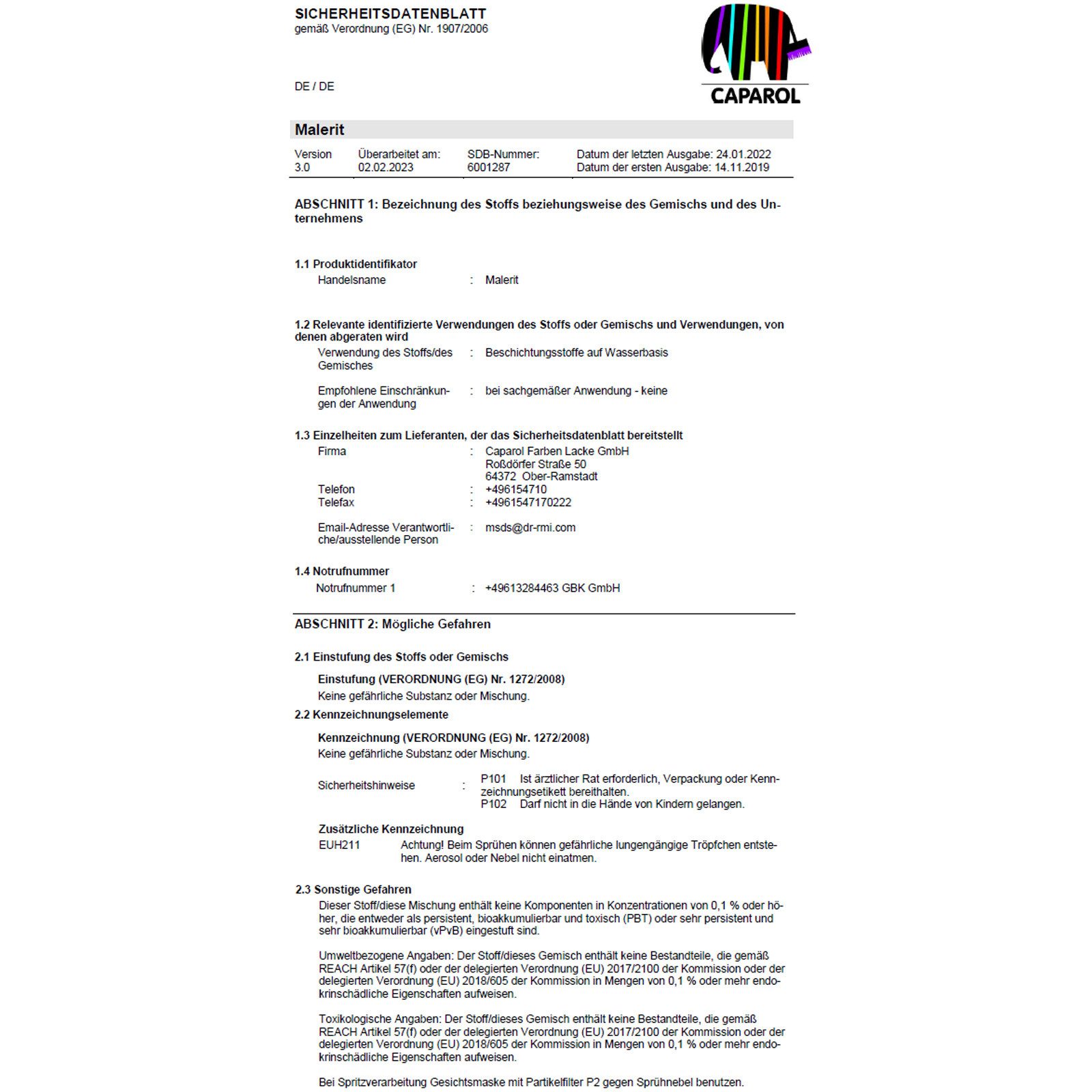 Caparol Wandfarbe Malerit - 12.5 Ltr (Weiss)