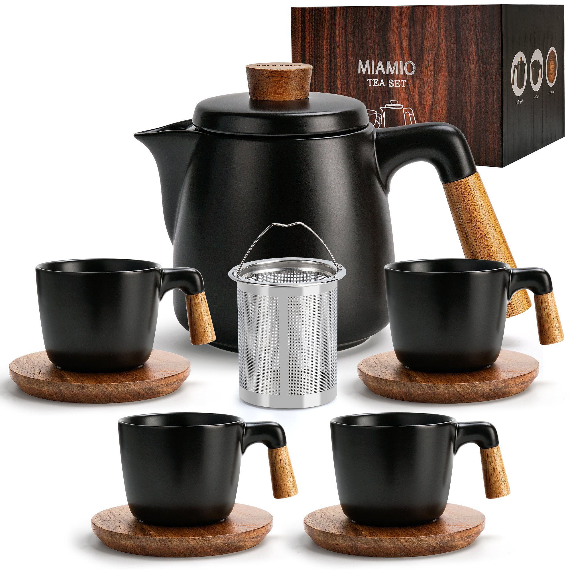 MiaMio Teeservice Teekannen Set inkl. 4 Tassen (5-tlg), Keramik