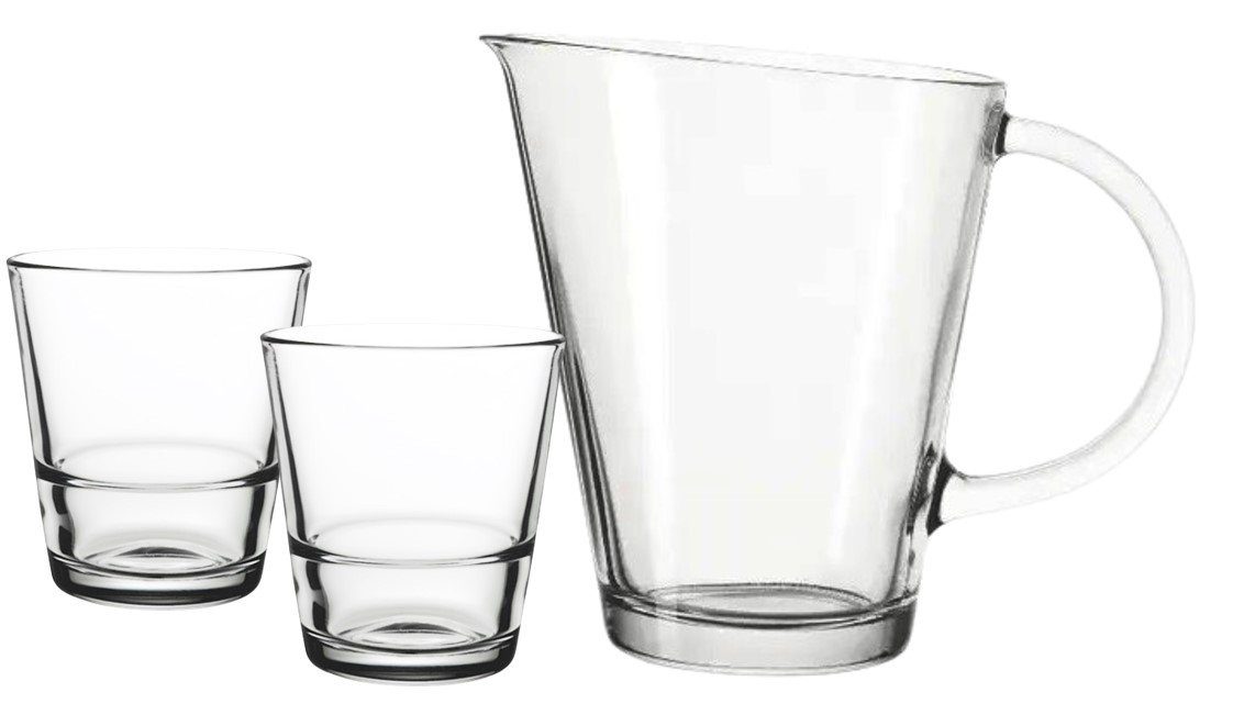 LEONARDO Wasserkrug Limito 1 Krug 2 Glaskrug, - 3-tlg., Krug Saftkrug - + Becher (Set, 1,3L 3tlg), Wasserkrug