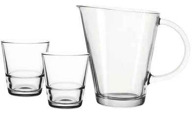 LEONARDO Wasserkrug Limito 1 Krug + 2 Becher - Wasserkrug - Saftkrug Glaskrug, (Set, 3-tlg., 3tlg), Krug 1,3L