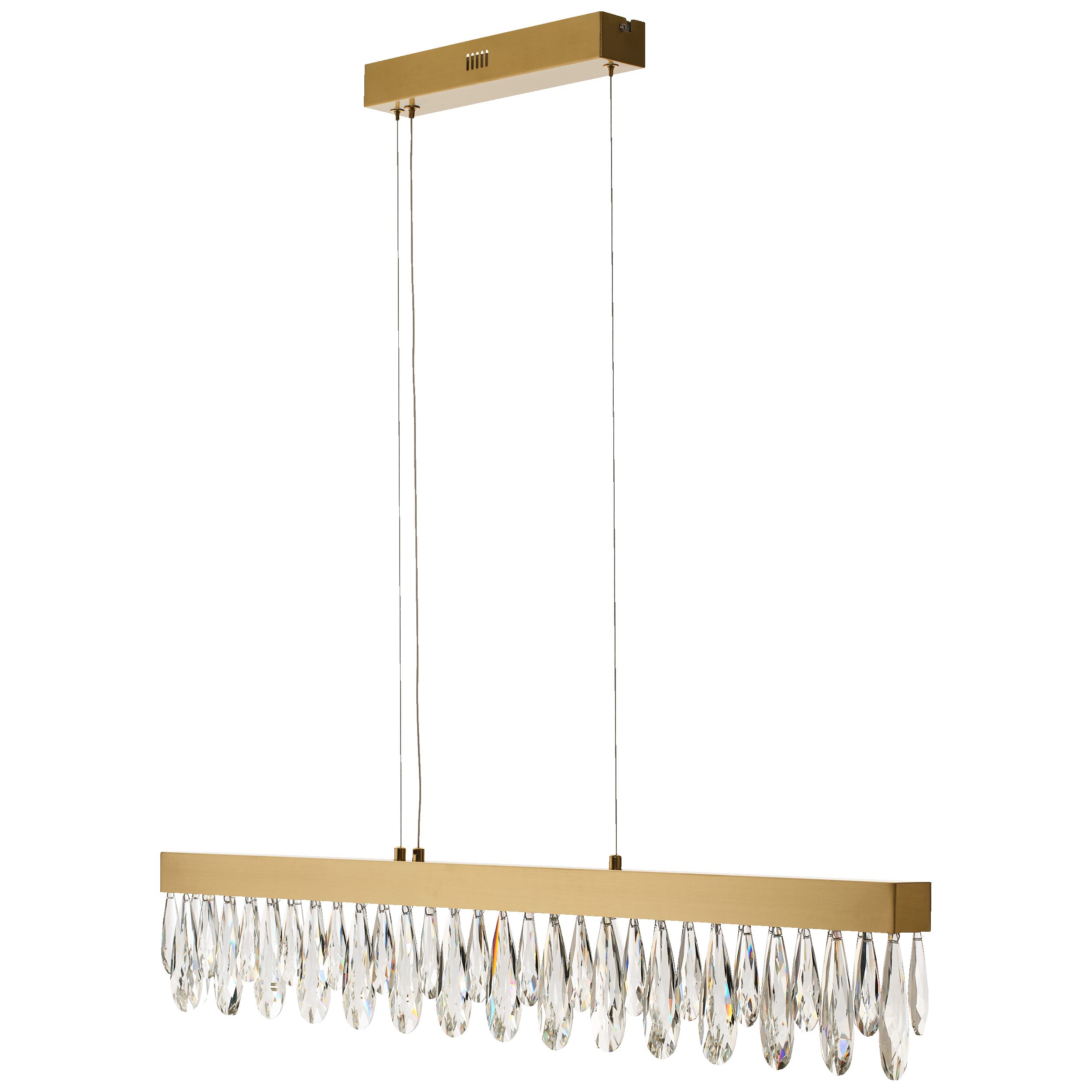 Lightbox Pendelleuchte, LED fest integriert, Warmweiß, LED Balken Hängelampe mit Kristallen - 1m breit -messingfarbend