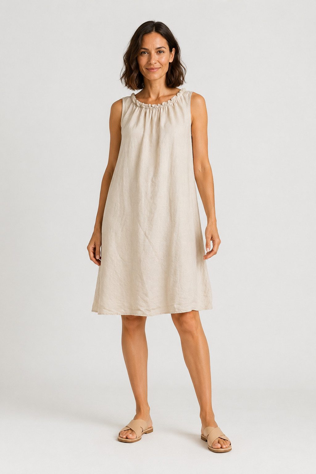 ITALY VIBES Sommerkleid - leichtes Viskosekleid mit gerafftem Kragen - Damen Kleid ONE SIZE - passend für Größen M bis XL