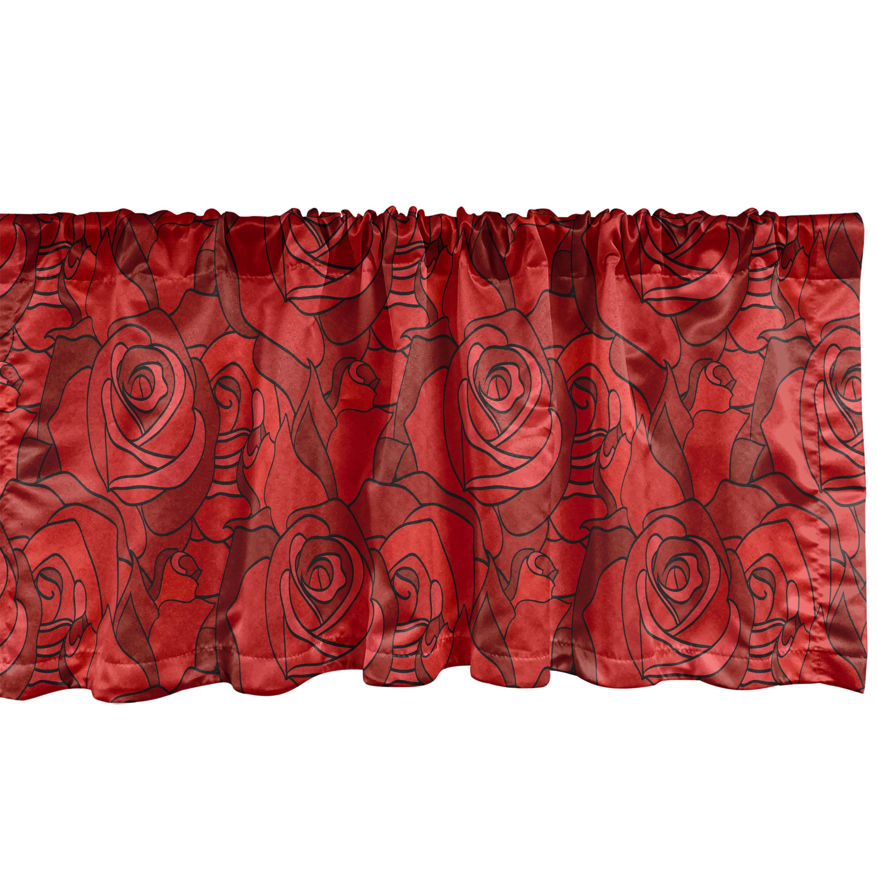 Scheibengardine Vorhang Volant für Küche Schlafzimmer Dekor mit Stangentasche, Abakuhaus, Microfaser, Rosen Rose Blumen-Gekritzel-Motiv