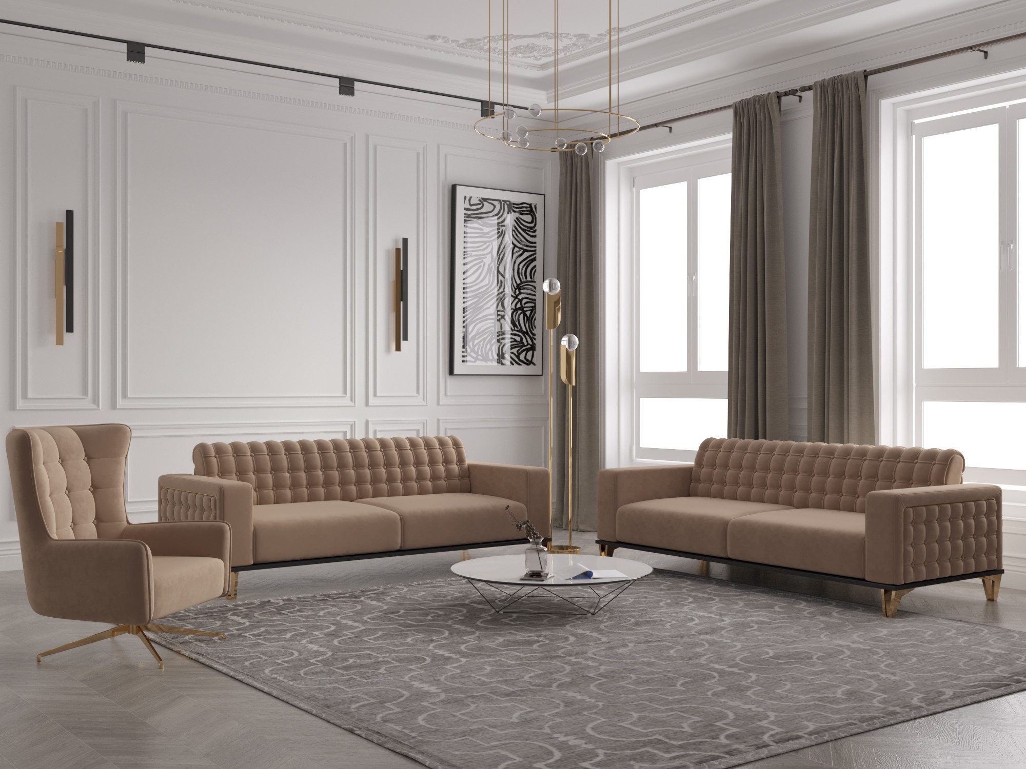 Möbeldreams Chesterfield-Sofa Sofa-Set Tina 3-2-1/3-3-1 / Drehsessel / Schlaffunktion / Chesterfield