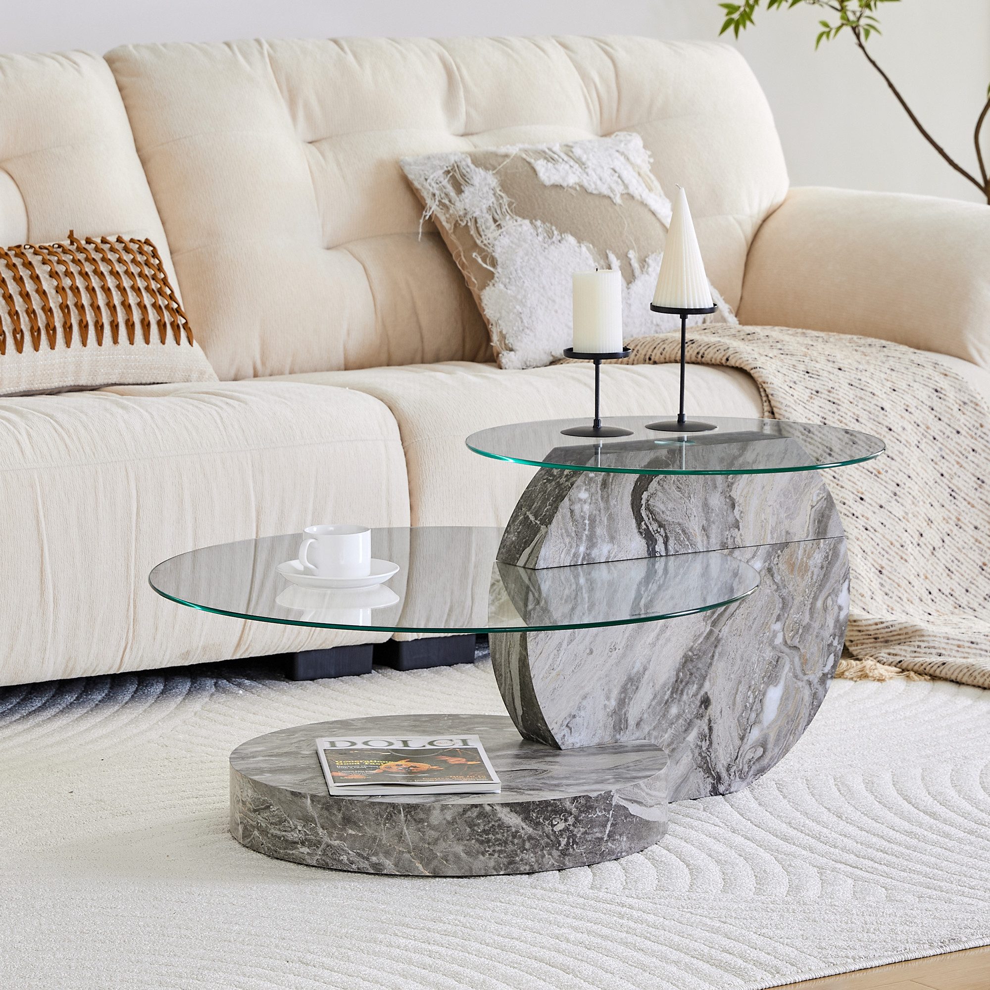 ANYSUN Couchtisch gehärteter Glas-Couchtisch, Wohnzimmertisch Modern (mehrschichtiges Design, Büro Beistelltisch), Beistelltisch Set Loft Design Wohnzimmertisch