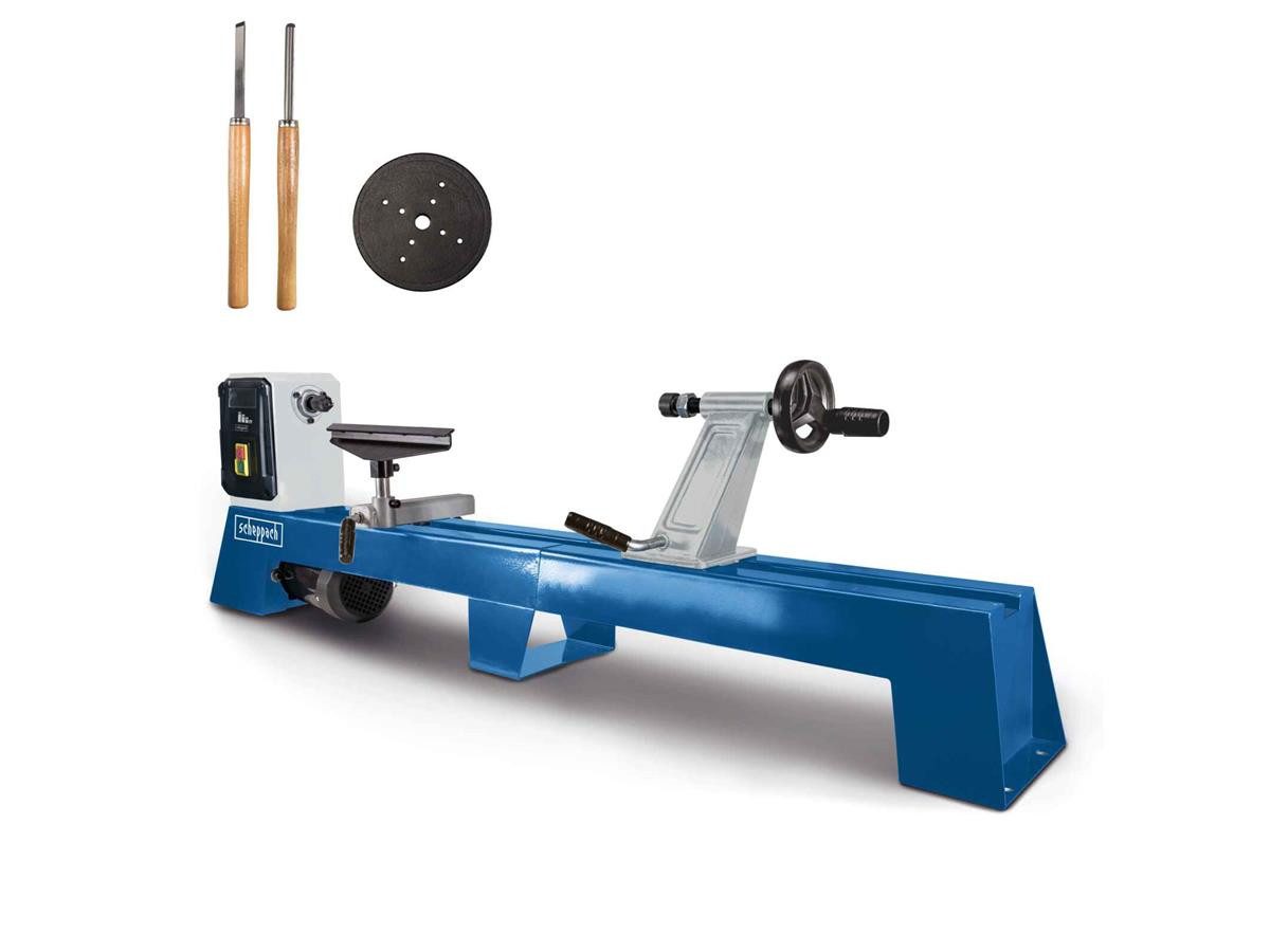 Scheppach Drechselbank DM1100T, (Set, 4-tlg., inkl. 1x Planscheibe, 2x Drechselbeitel), mit vier Geschwindigkeitsstufen, Werkstücke bis 1000 mm