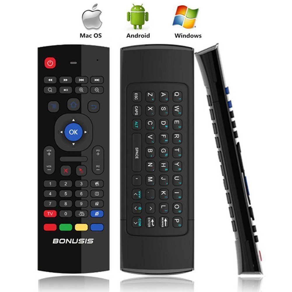 Bolwins Q97C AirMaus 2.4G Tastatur Maus IR Fernbedienung f Android Mac Windows Tastatur (6-Achsen Gyrosensor IR-Lernfunktion Plug & Play)