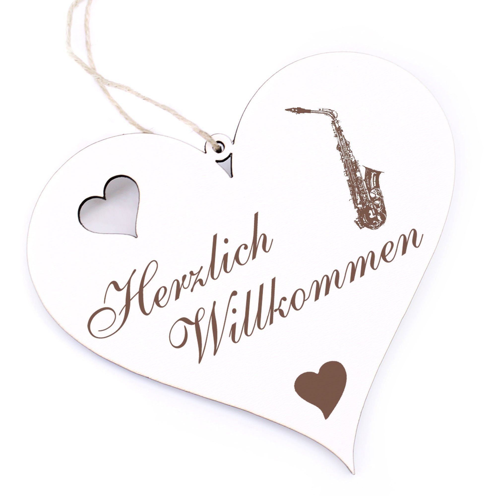 Dekolando Hängedekoration Herzlich Willkommen - Saxophon - 13x12cm