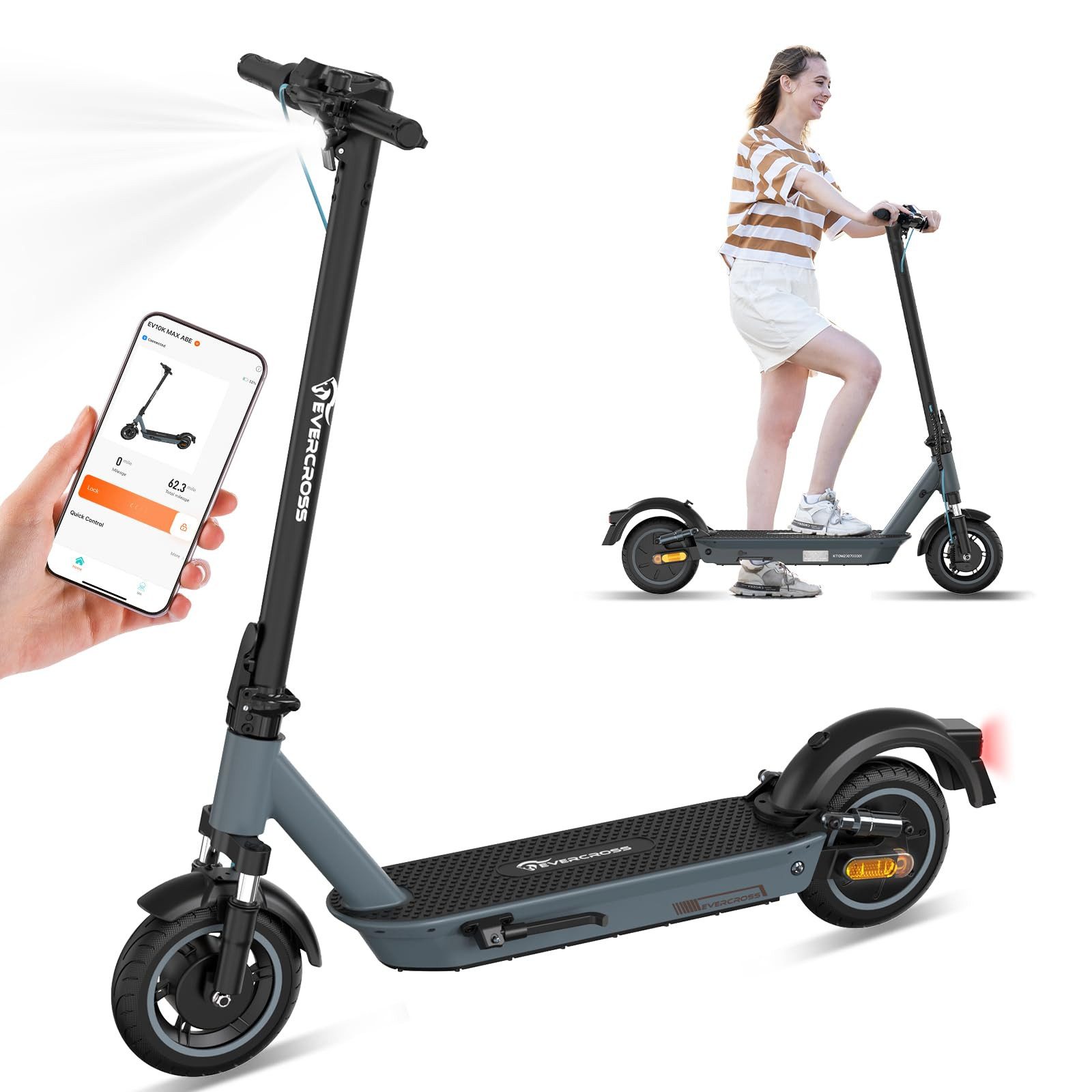 EVERCROSS TECH E-Scooter EV10K MAX with road approval (ABE), 55/70 km/h, 10/15/20 km/h, 20.00 km/h, app, 15.6Ah/18.2Ah, dual braking system, 10" foldable electric scooter