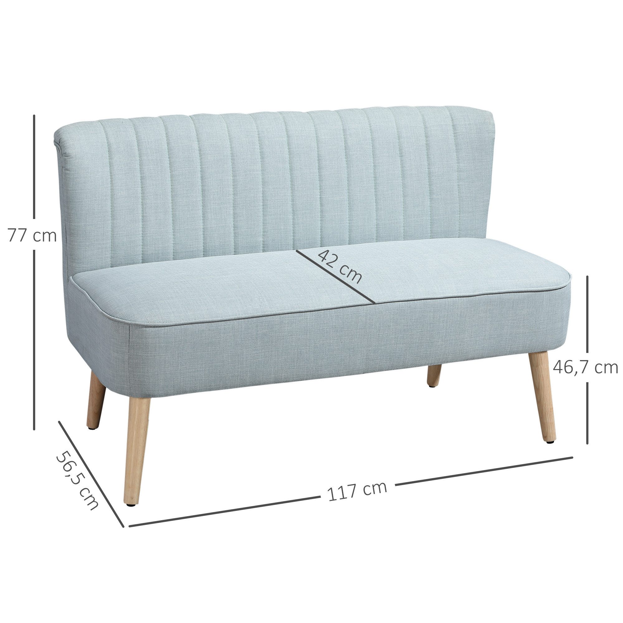 HOMCOM 2-Sitzer Sofa Loveseat mit Leinen-Optik für Schlafzimmer 117x56,5x77cm, Polstersofa 1 Teile, für Wohnzimmer, Grün