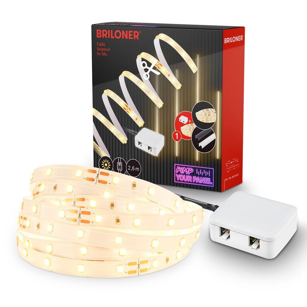 Briloner Leuchten Schrankleuchte 8018147, LED fest integriert, 2700K - Extra-Warmweiß, LED Strip 2,6m Weiß 24V Zubehör Akustikpaneele Wohnzimmer Flur