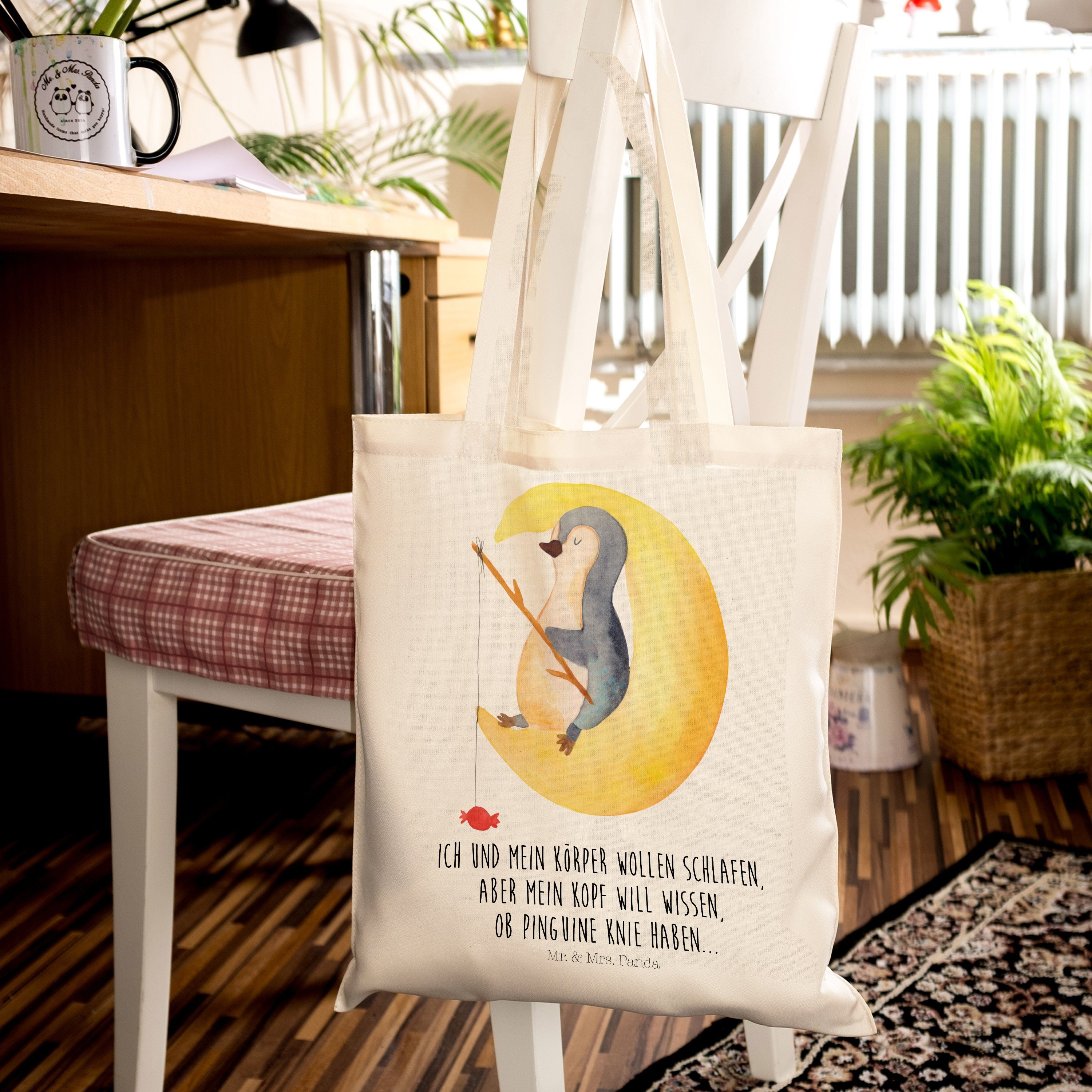 Mr. & Mrs. müde, Geschenk, Panda (1-tlg) - Pinguin Nachtruhe, - Mond Tragetasche Einkaufstasch Transparent