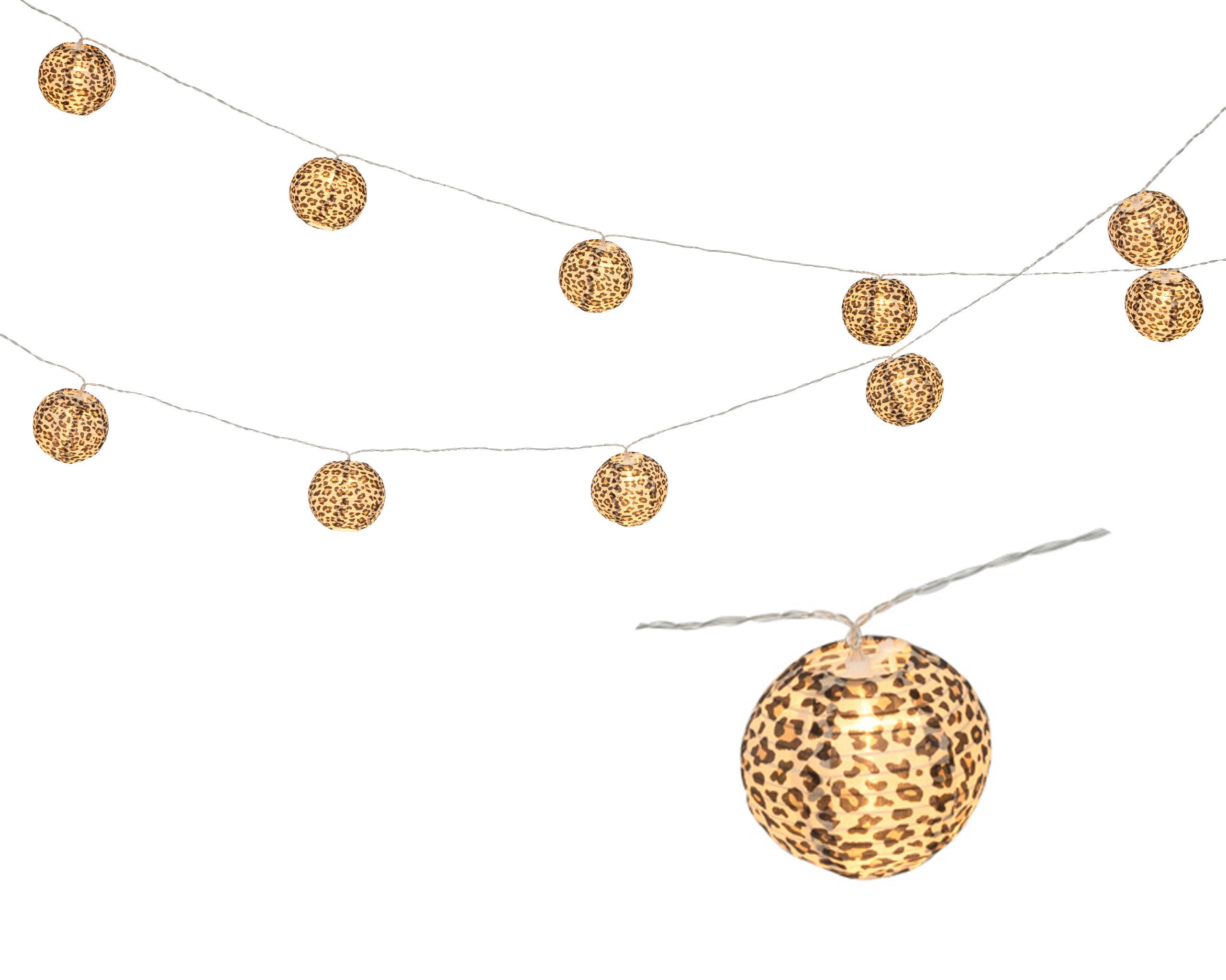 Lumineo LED-Lichterkette, LED Lichterkette 10 Leopard-Lampions Outdoor 2,7m Batterie Warmweiß