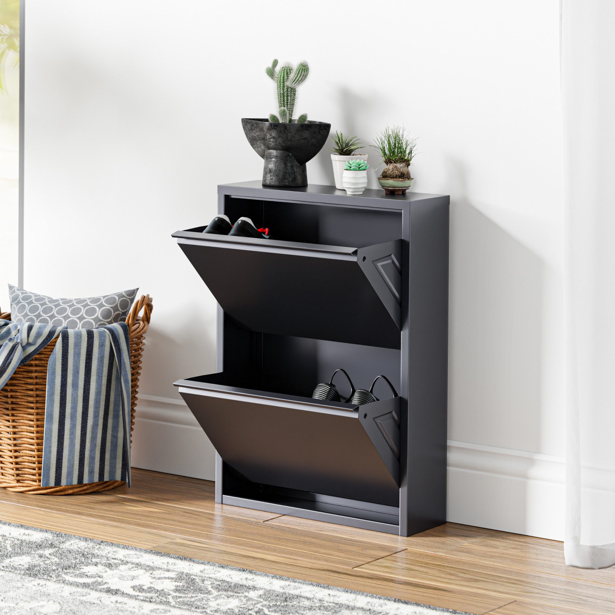 en.casa Schuhschrank »Sokndal« mit 2 Klappen Metall Grau günstig online kaufen