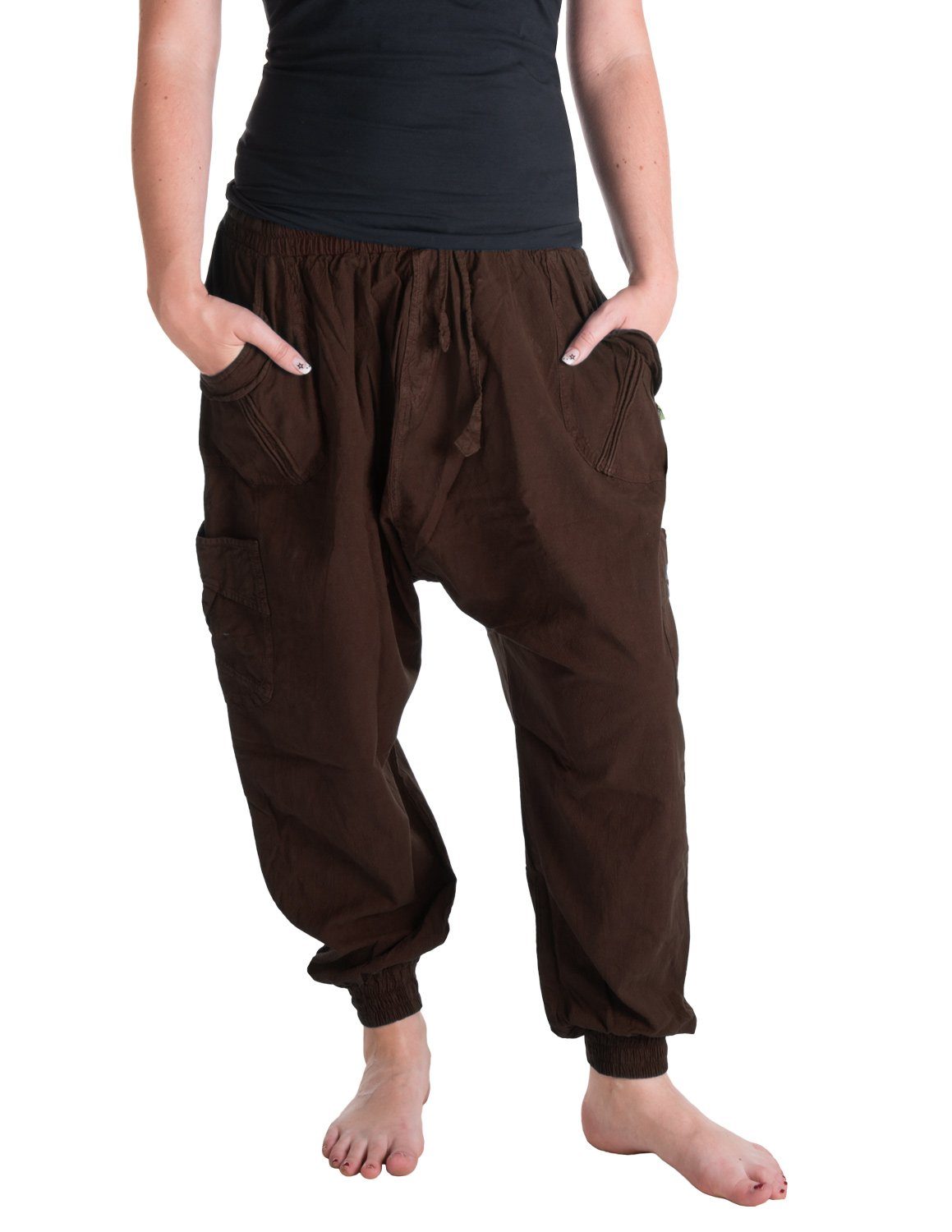 Vishes Haremshose Haremshose mit elastischem Bund, handgewebt Pluderhose, Pumphose, Hippie, Goa, Ethno Style braun