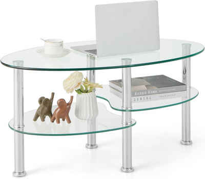 COSTWAY Glastisch, Couchtisch Glas, Oval, Metallrahmen, 50x90x45cm