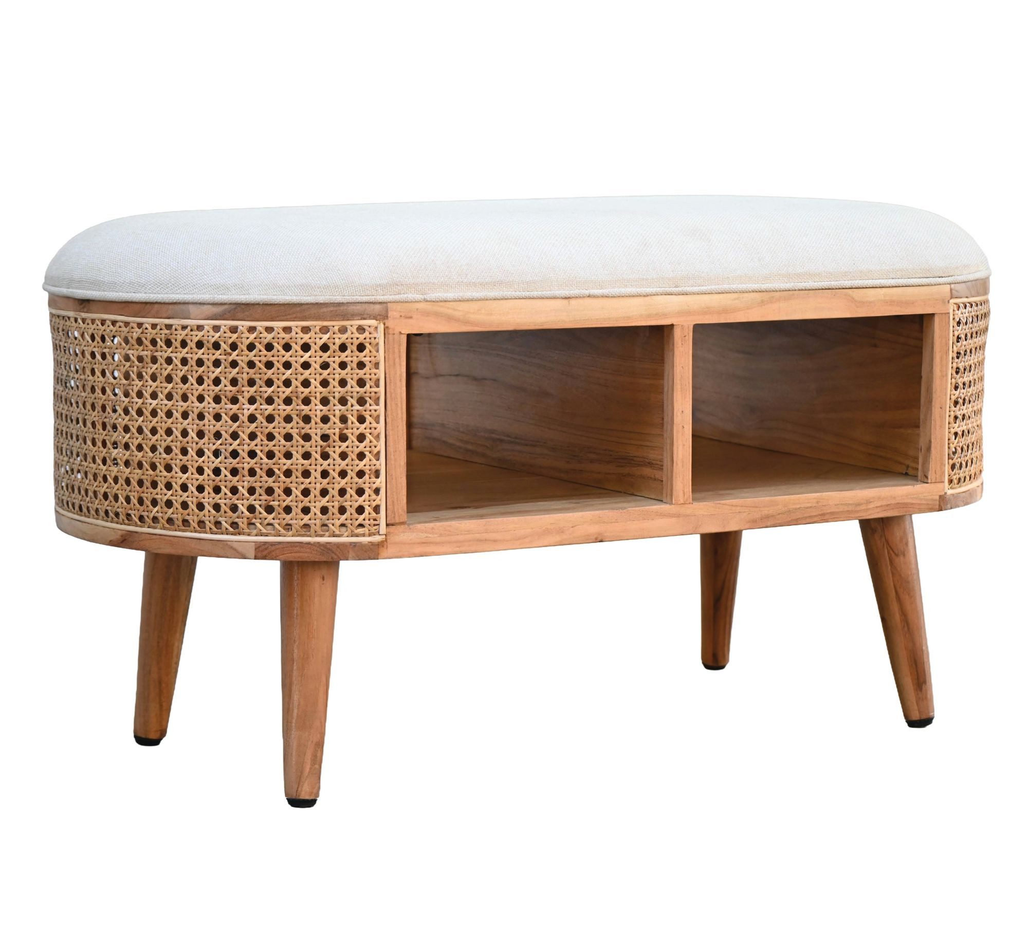 Wohnling Sitzbank WL7.439 Polsterbank aus Massivholz mit Stauraum und Wiener Geflecht (Komfortable Polsterbank für deinen Flur), Clevere Fächer für mehr Ordnung im Alltag
