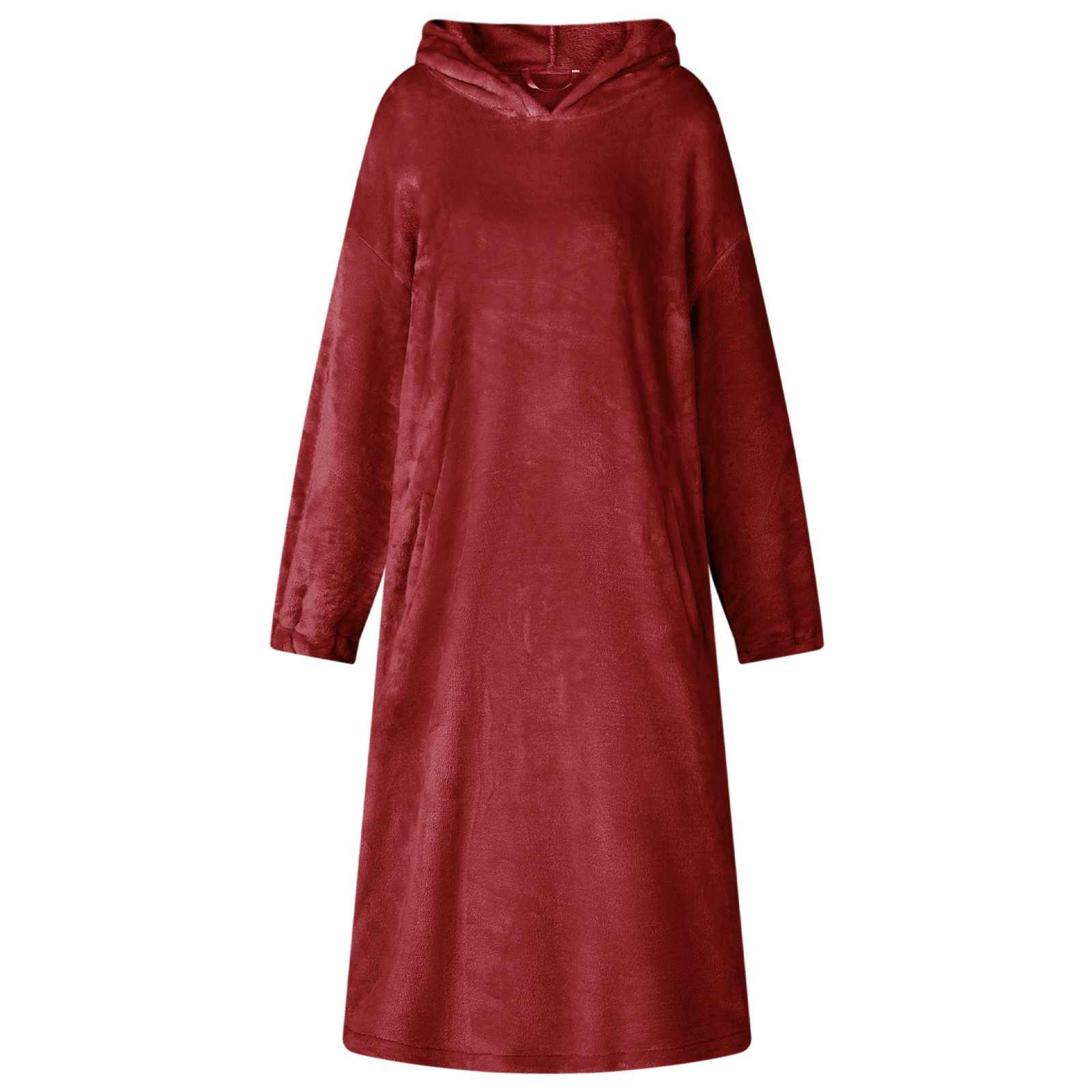 Unisex-Bademantel Decken-Hoodie Bordeauxrot S Flanell
