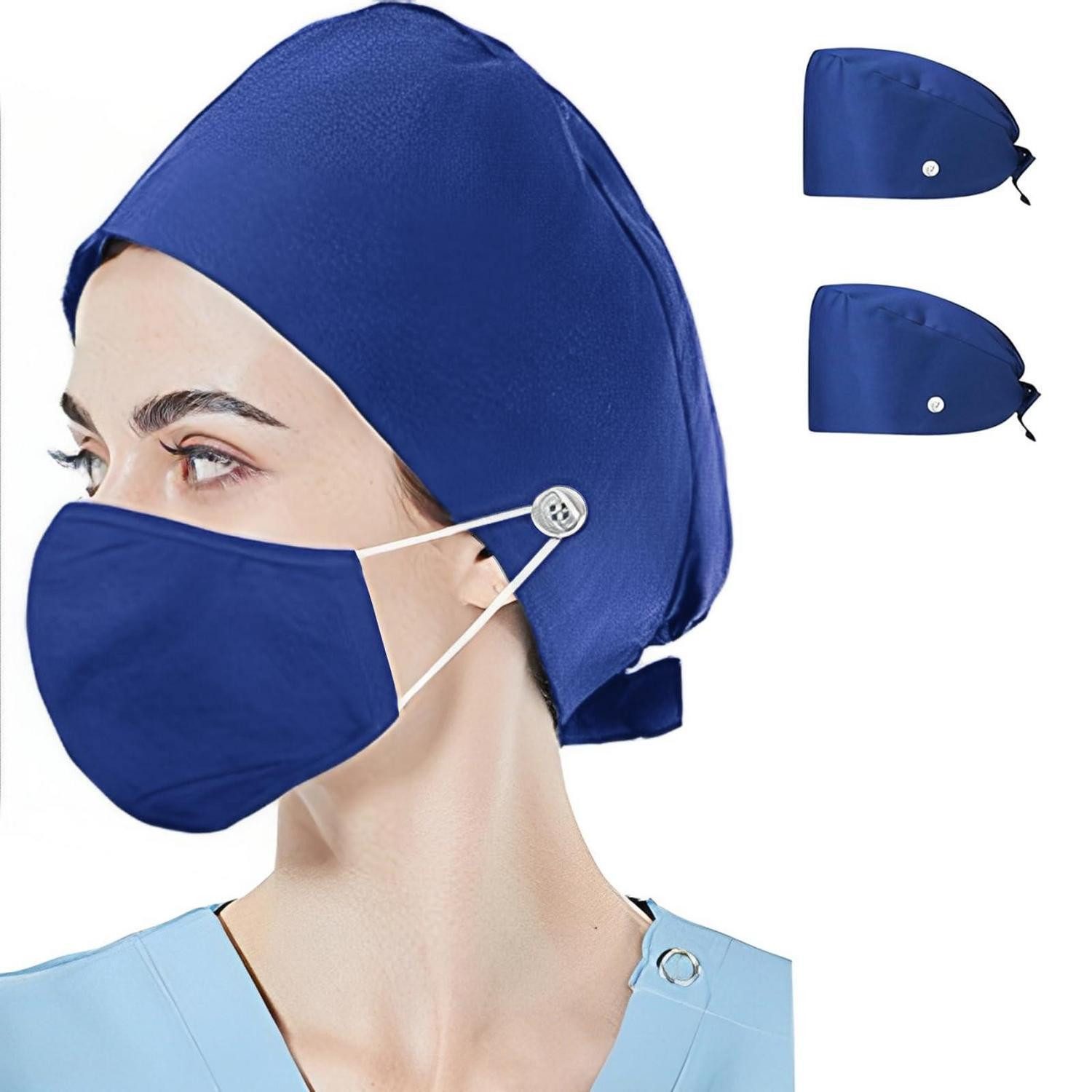 LuxusKollektion Mund-Nasen-Maske OP-Mütze Reine Baumwolle Blau, 2-St.