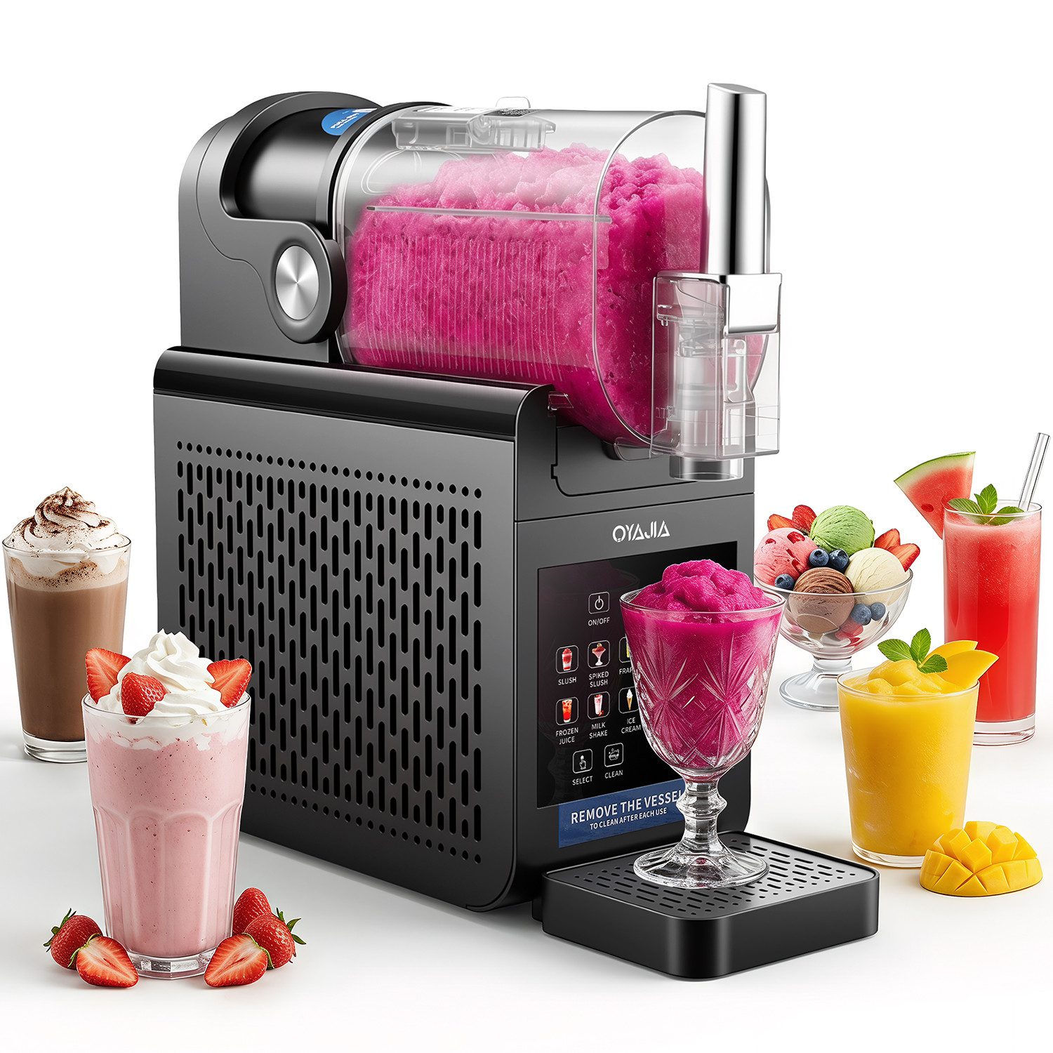 oyajia Slush-Eismaschine 6-in-1 Einstellungen,Ohne Eis Benötigt, Selbstreinigung, LED-Display, 1,8 l, 245 W, Kompressor, Slush Eis Maschine für Eiscreme, Frappés, Milchshakes