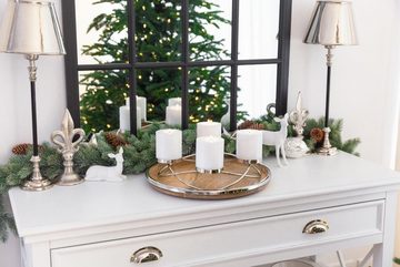 EDZARD Adventskranz Alva, (33 cm) Kerzenhalter für Stumpenkerzen, Adventsleuchter als Weihnachtsdeko für 4 Kerzen á Ø 8 cm, Kerzenkranz als Tischdeko mit Silber-Optik, vernickelt