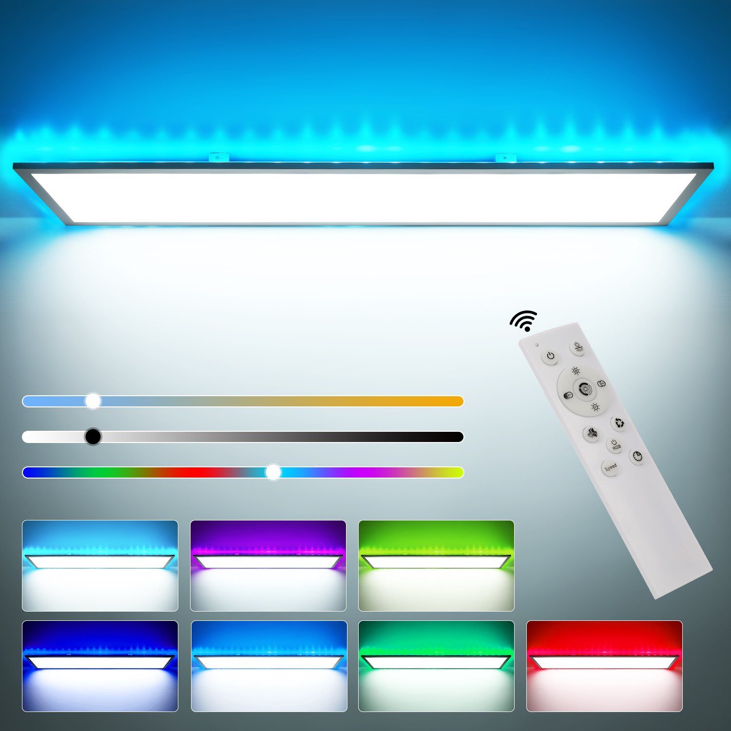 LETGOSPT LED Deckenleuchte 40W Deckenlampe und integriert, für LED Backlight Panel 12-Farben Schlafzimmer/Wohnzimmer/Bar/Küche 120cm, mit Dimmbar Fernbedienung, 4000LM Backlight fest RGB Backlight, Kaltweiß/Naturweiß/Warmweiß+RGB