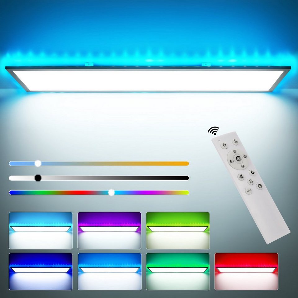 LETGOSPT LED Deckenleuchte 40W Deckenlampe RGB Backlight Panel 120cm,  Dimmbar mit Fernbedienung, LED fest integriert, Kaltweiß/Naturweiß/Warmweiß+RGB  Backlight, 4000LM und 12-Farben Backlight für  Schlafzimmer/Wohnzimmer/Bar/Küche