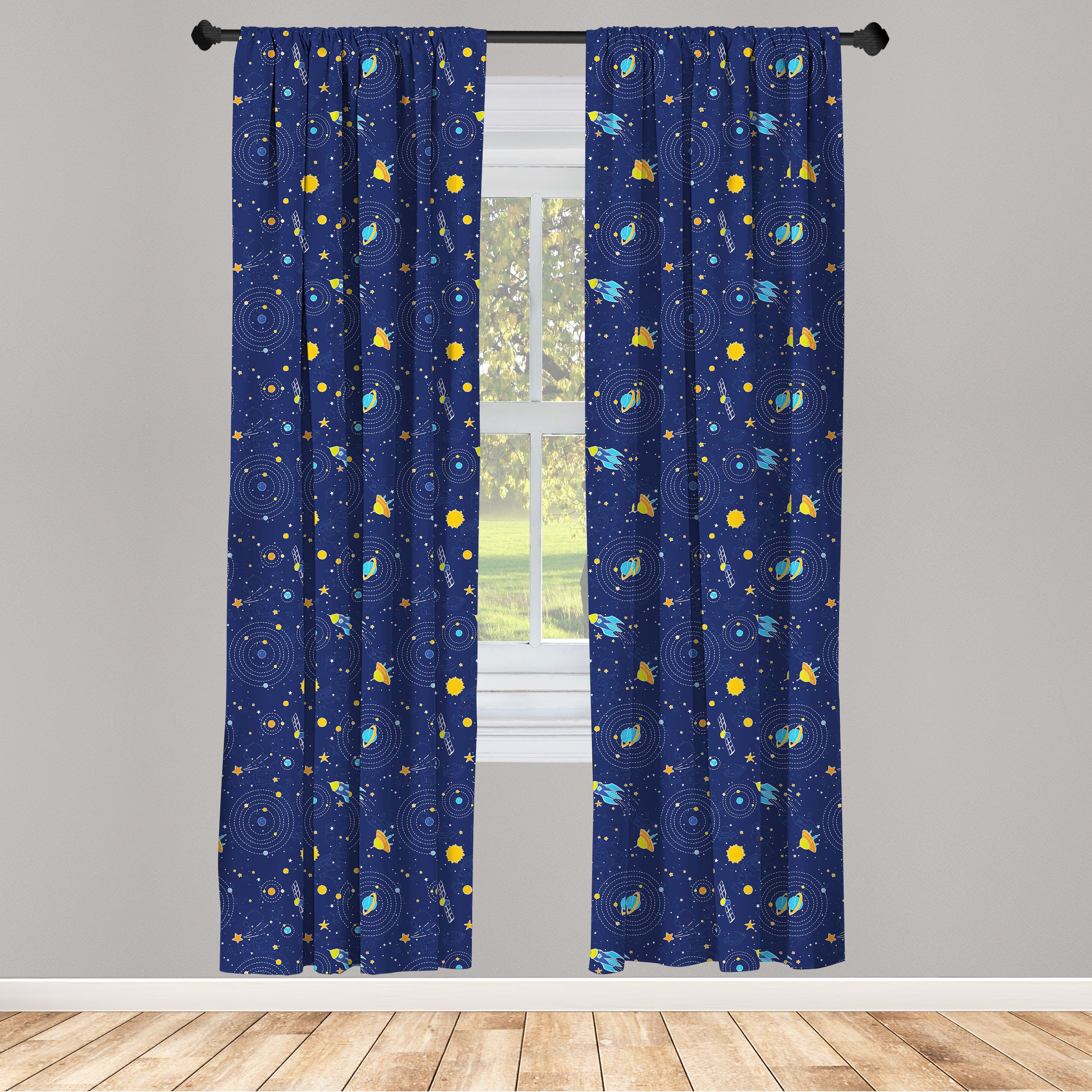 Gardine Vorhang für Wohnzimmer Schlafzimmer Dekor, Abakuhaus, Microfaser, Platz Galaxy Shooting Stars Pattern