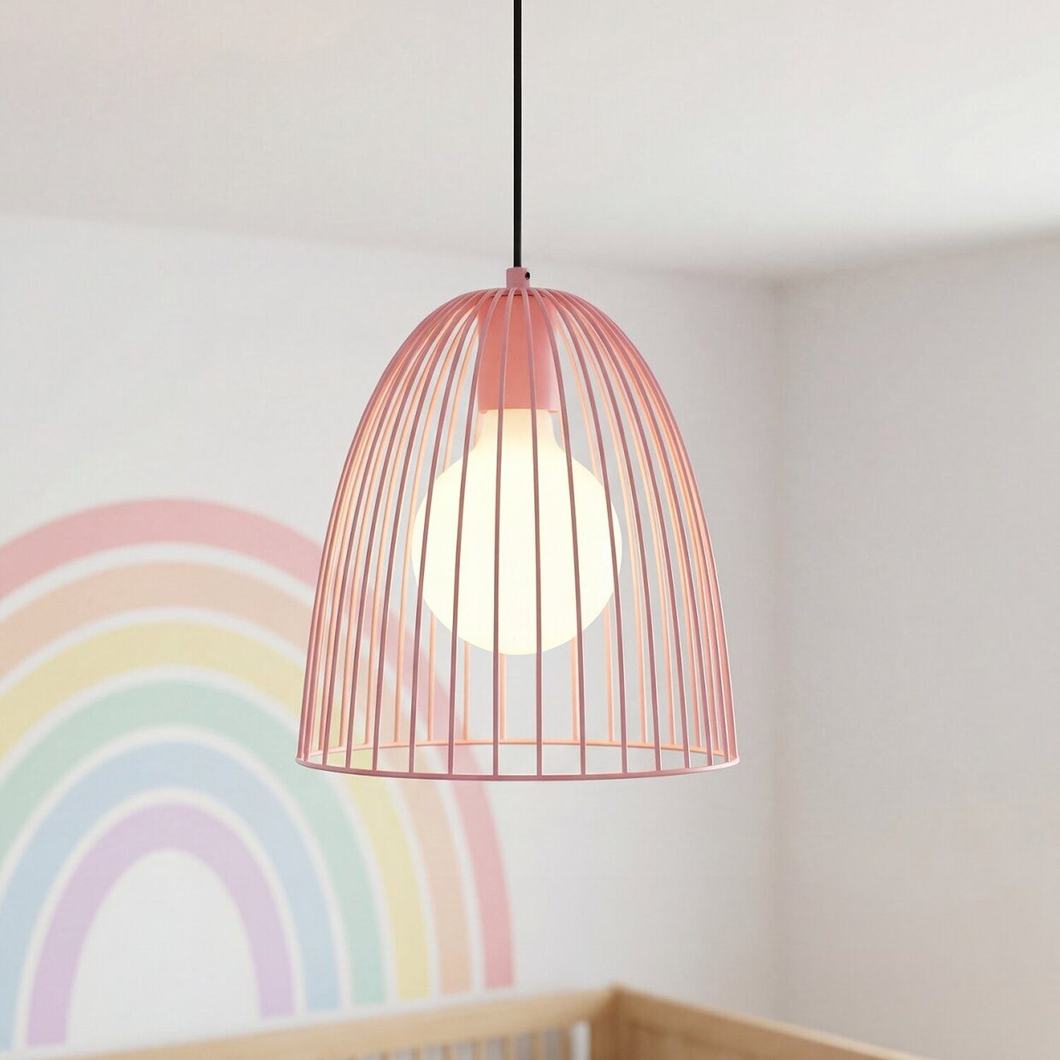 Licht-Erlebnisse Pendelleuchte NAVIK, ohne Leuchtmittel, Rosa Metall Draht Kinder rund Ø24,5 cm E27 Kinderzimmer Mädchen