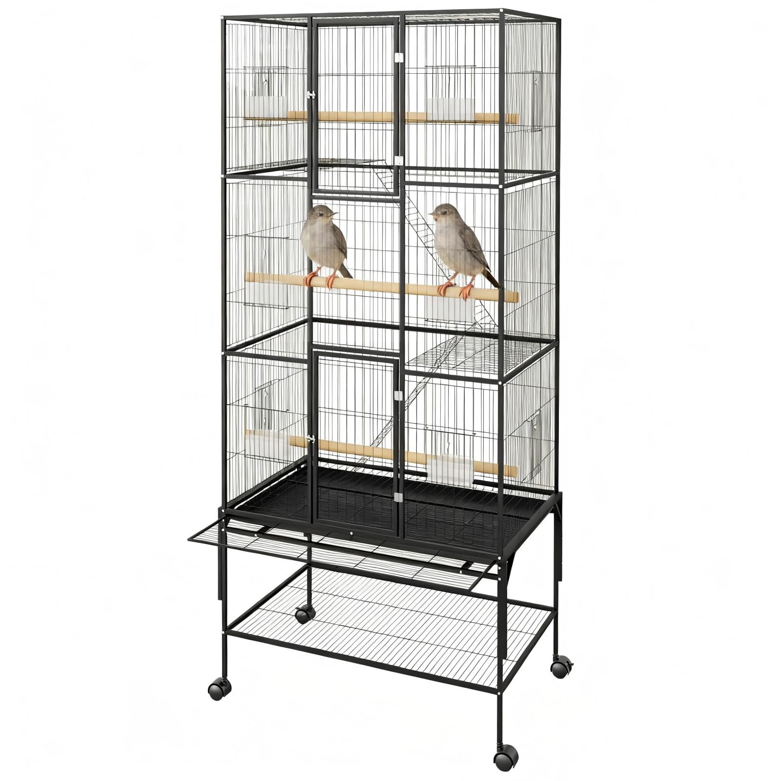 GarveeMore Vogelkäfig Eisen 69 Zoll Vogelkäfig Fliegender Metallkäfig mit Rollständer Rädern