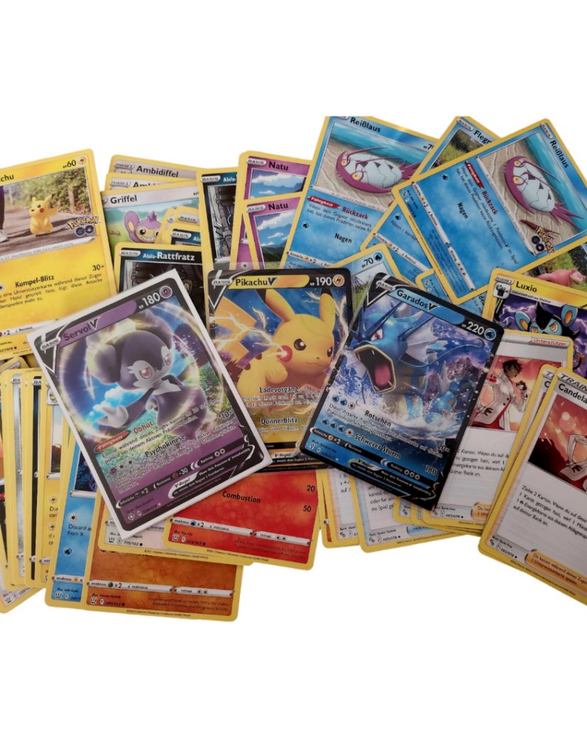 The Pokémon Company International Sammelkarte Pokemon Karten 100 Stück mit einer Holo oder V Karte DE