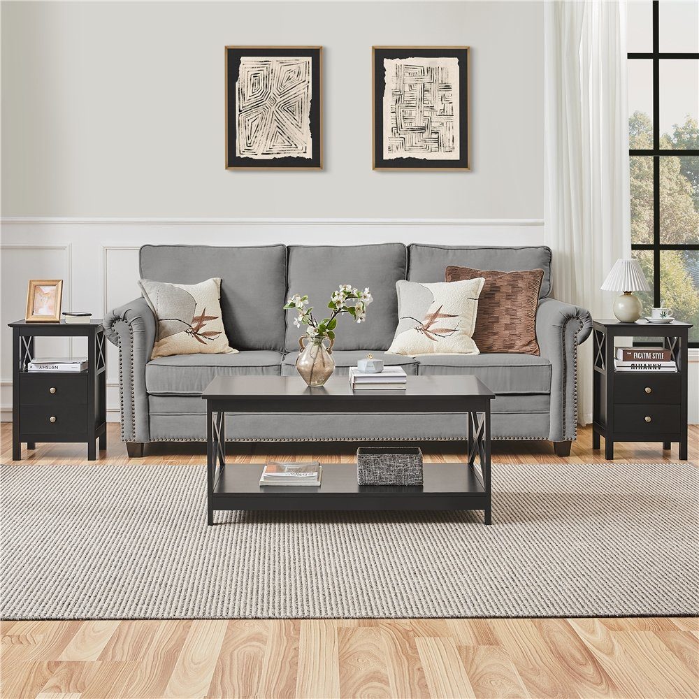 Yaheetech Nachtkonsole Nachttisch (1 St), mit 2 Schubladen & 1 Ablagefach, Beistelltisch für Boxspringbett