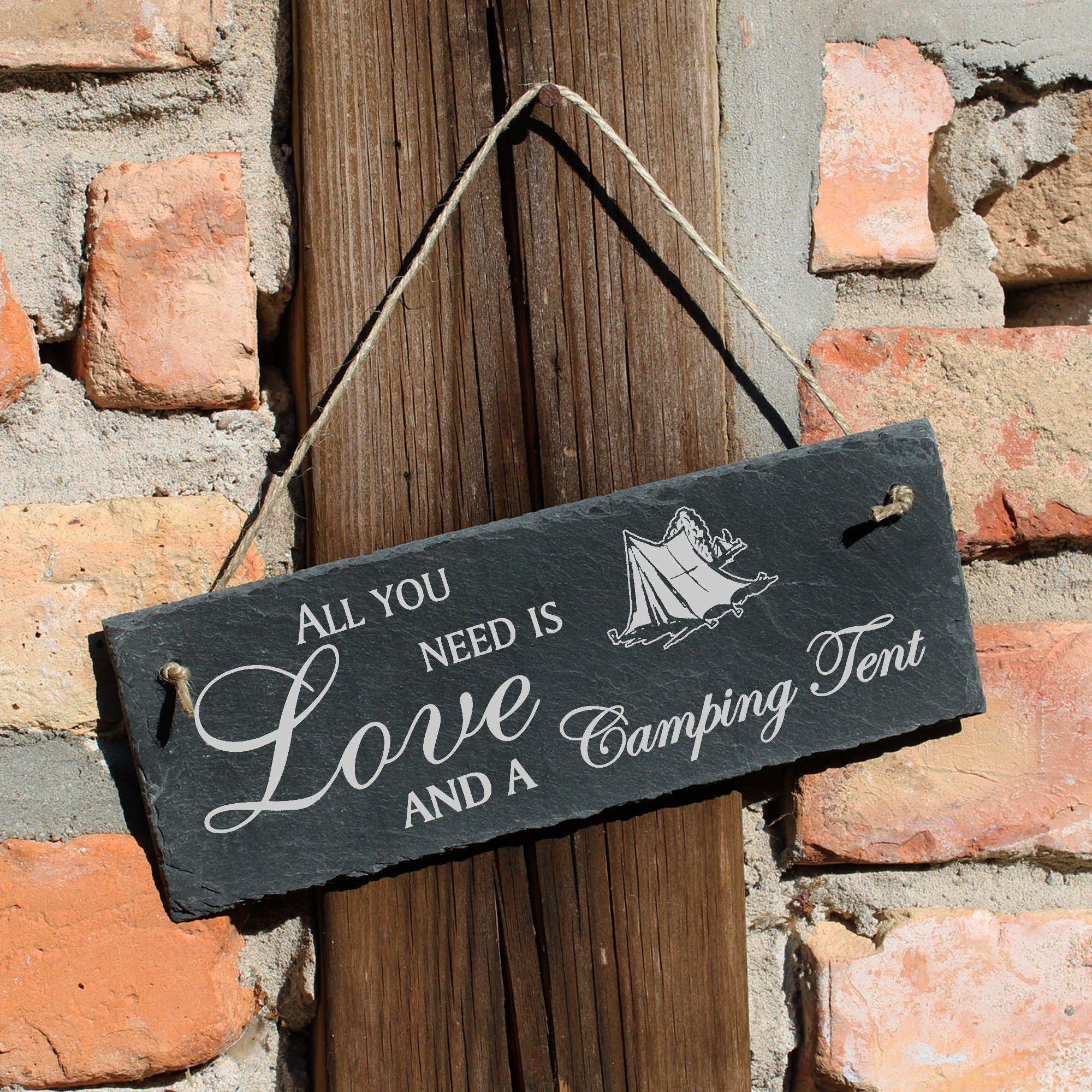 Dekolando Hängedekoration Campingzelt All you Camping is and Tent need 22x8cm a Love