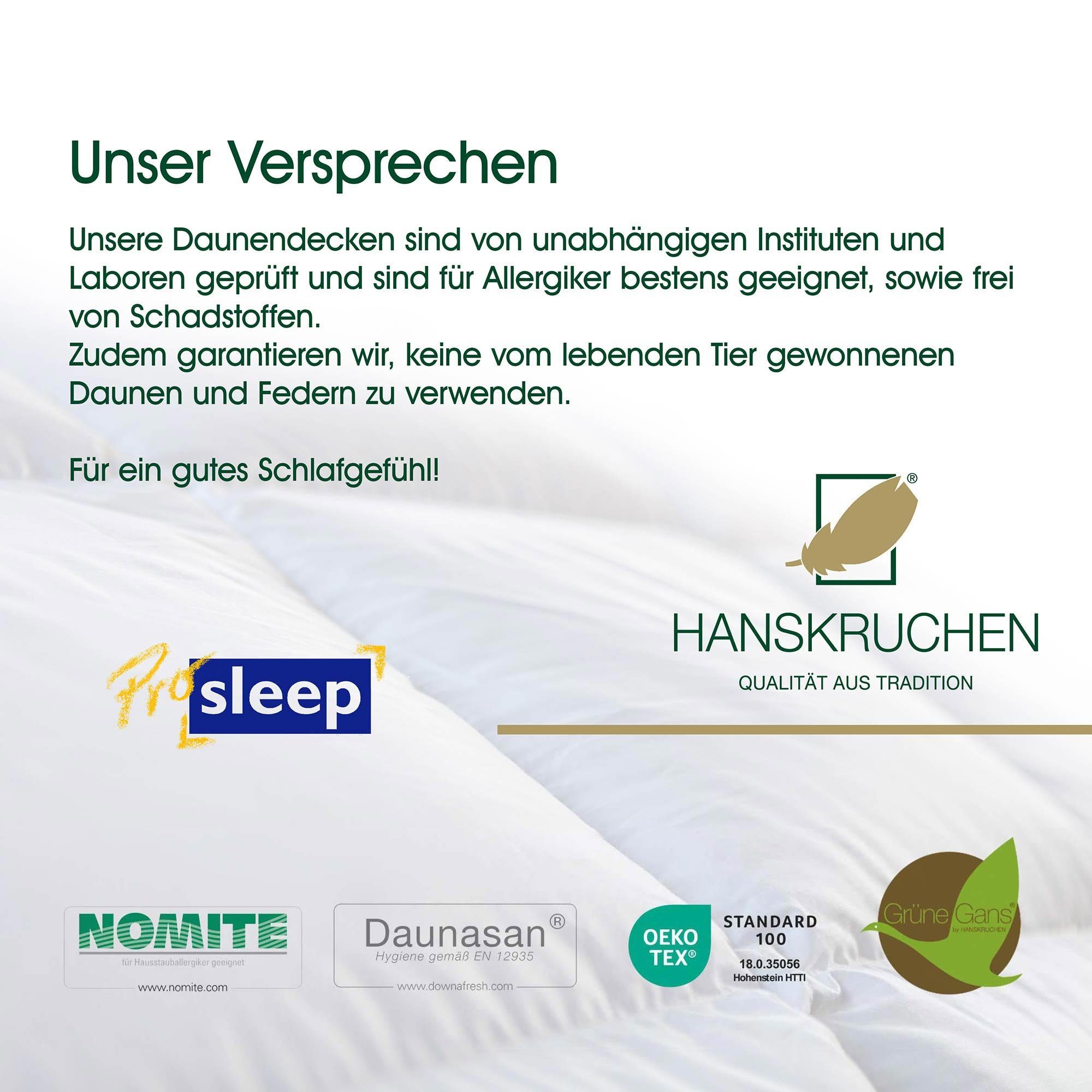 x Deutschland, Leicht 20% hergestellt 100% Füllung: Daunenbettdecke, Federn, cm, in Pro HANSKRUCHEN, 200 Baumwolle, allergikerfreundlich Sleep, 155 Bezug: 80% Daunen,