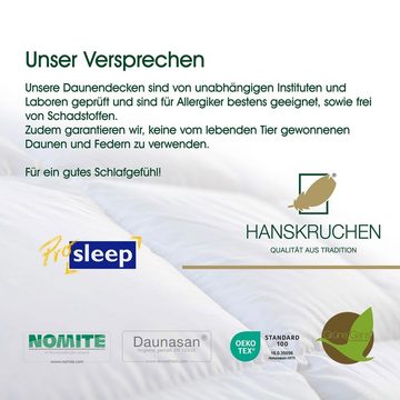 Daunenbettdecke, Pro Sleep, HANSKRUCHEN, Füllung: 80% Daunen, 20% Federn, Bezug: 100% Baumwolle, Leicht 155 x 200 cm, hergestellt in Deutschland, allergikerfreundlich