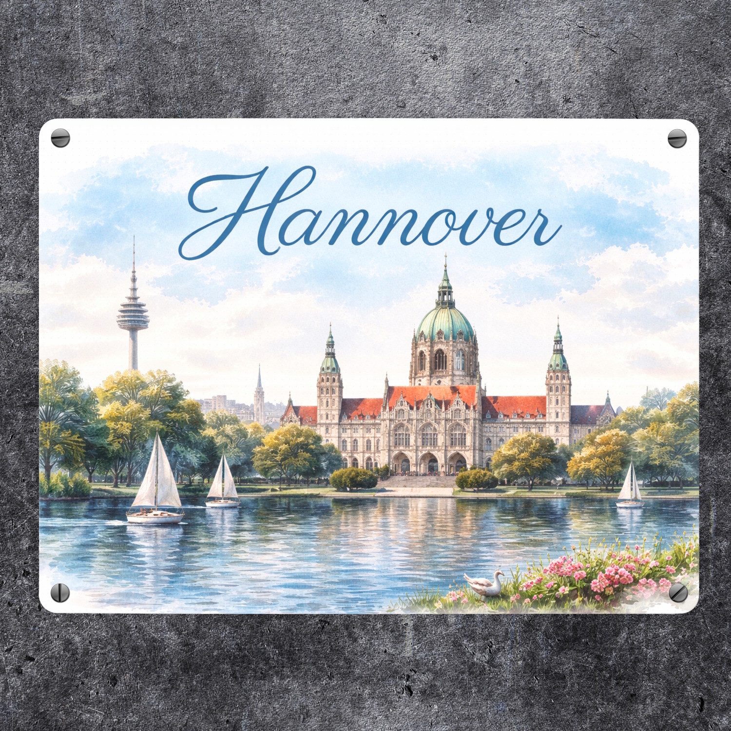 speecheese Metallschild Hannover Kathedrale Segelboote Metallschild in 15x20 cm