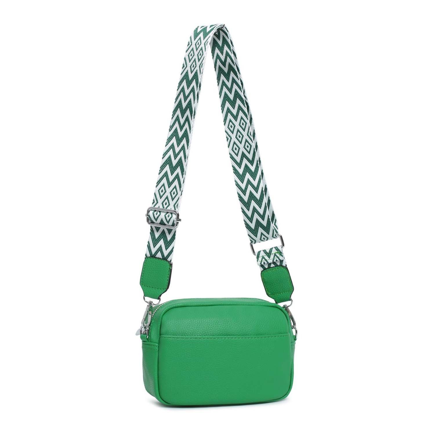 ITALYSHOP24 Schultertasche Damen kleine Umhängetasche CrossBody Crossover Handytasche Geldbörse (Spar-Set aus einer Tasche mit einem breitem Muster Stoffgurt/Umhängeband), Bodybag, Brusttasche, Hüfttasche, Muster Taschengurt, leicht Gewicht