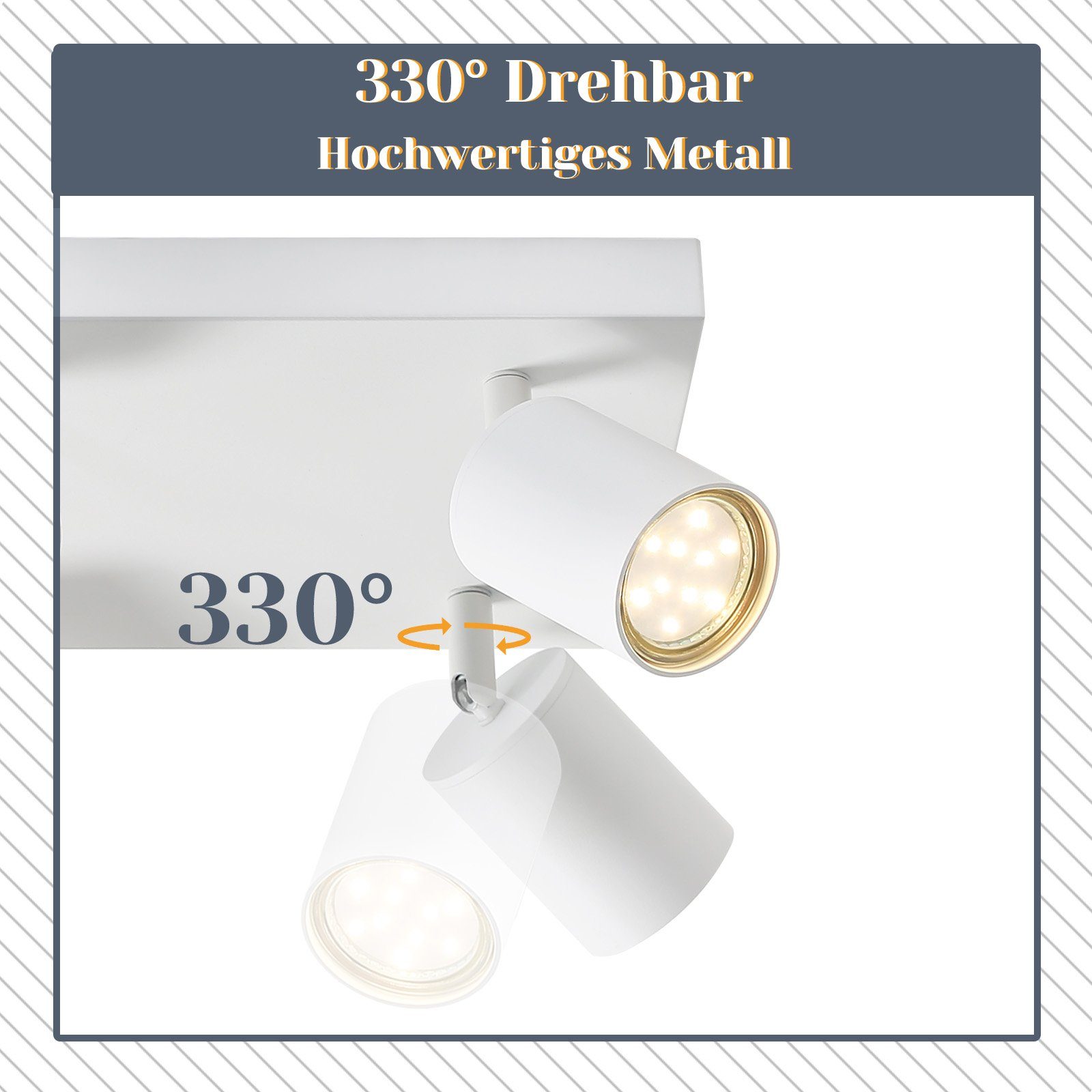 Nettlife LED Deckenstrahler mit Deckenlampe Küche 4/6 330°Schwenkbar, Deckenleuchte Deckenspots, GU10 wechselbar, Wohnzimmer Weiß Schlafzimmer Flur, 25W Flammig LED für